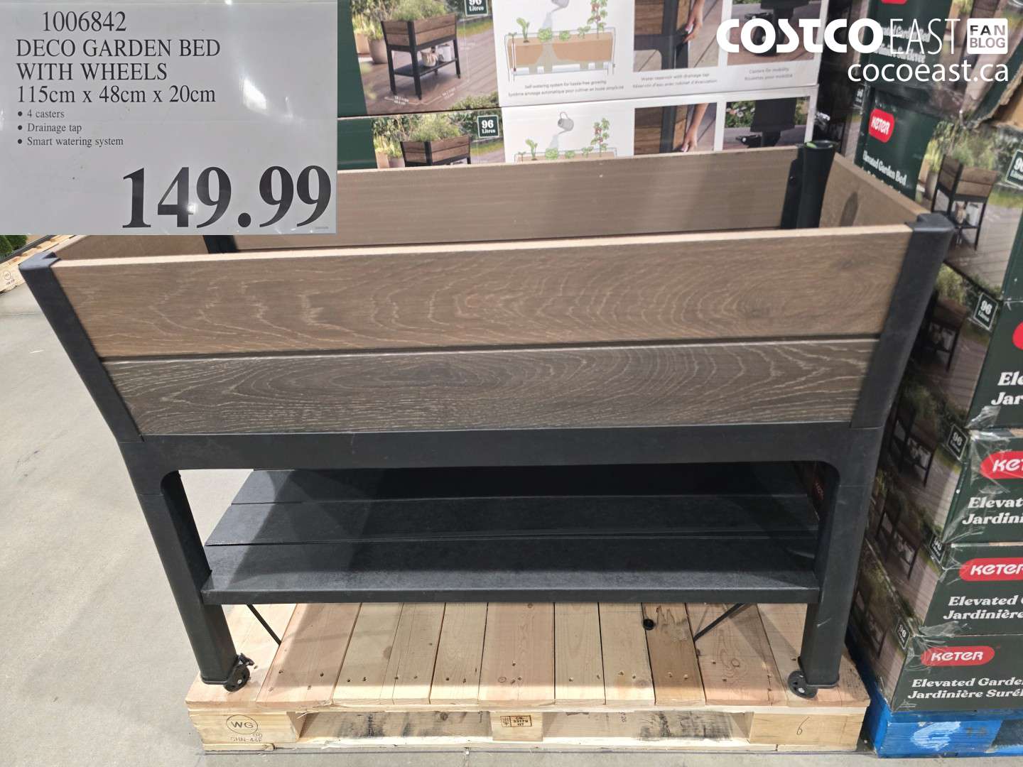 1006842 DECO GARDEN BED WITH WHEELS 115CM X 48CM X 20CM $149.99