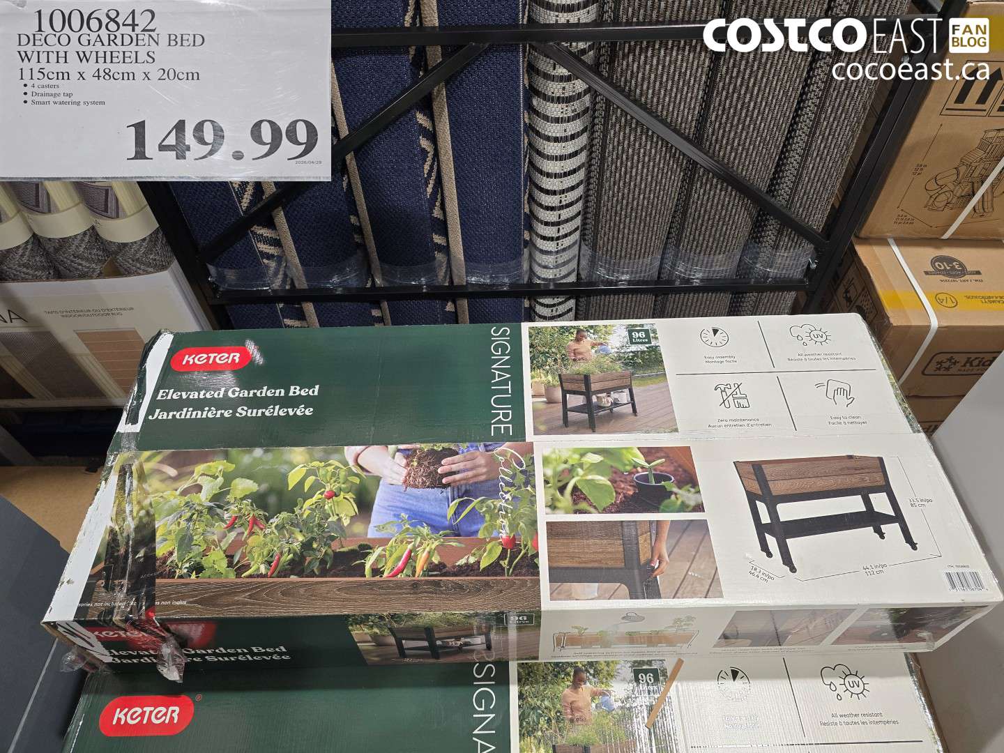 1006842 DECO GARDEN BED WITH WHEELS 115CM X 48CM X 20CM $149.99