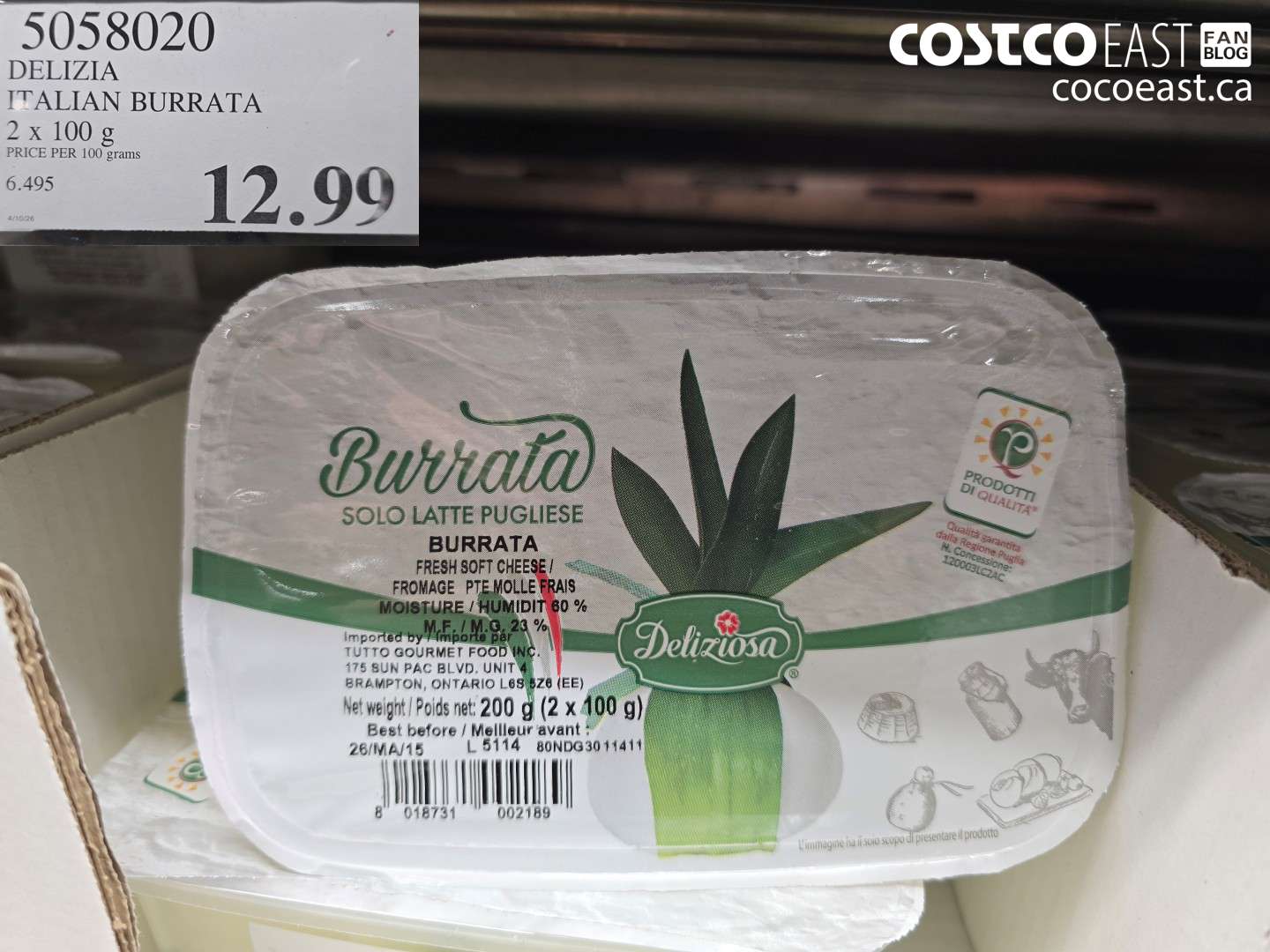 5058020 DELIZIA ITALIAN BURRATA 2 X 100 G $12.99