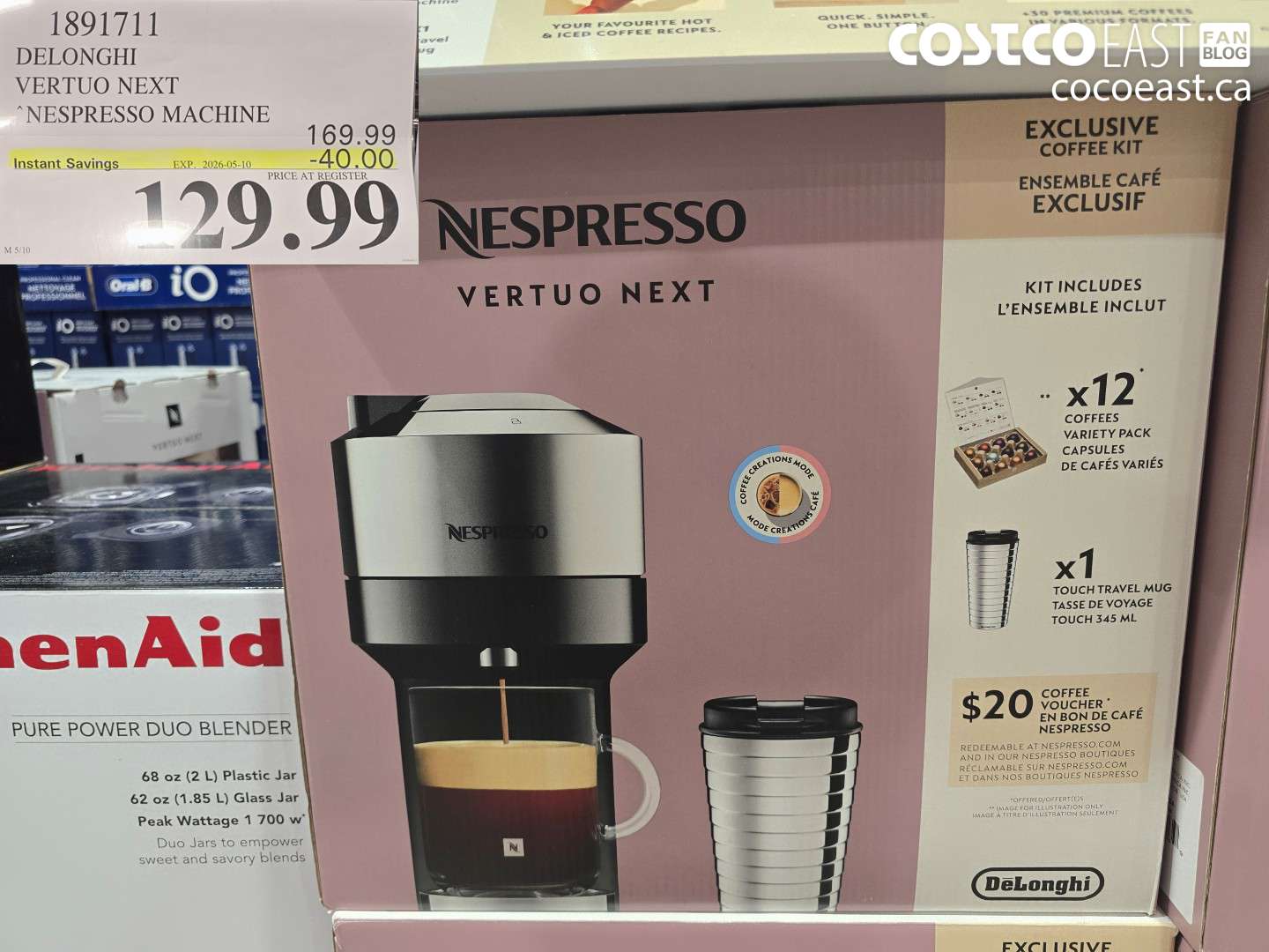 1891711 DELONGHI VERTUO NEXT NESPRESSO MACHINE ($40.00 INSTANT SAVINGS EXPIRES ON 2026-05-10) $129.99