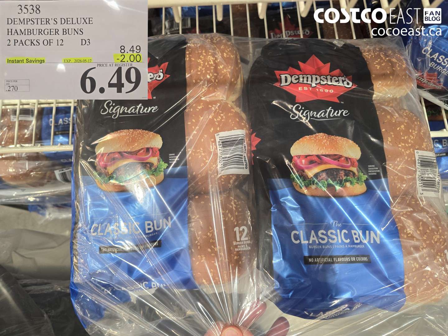 3538 DEMPSTER'S DELUXE HAMBURGER BUNS 2 PACKS OF 12 ($2.00 INSTANT SAVINGS EXPIRES ON 2026-05-17) $6.49