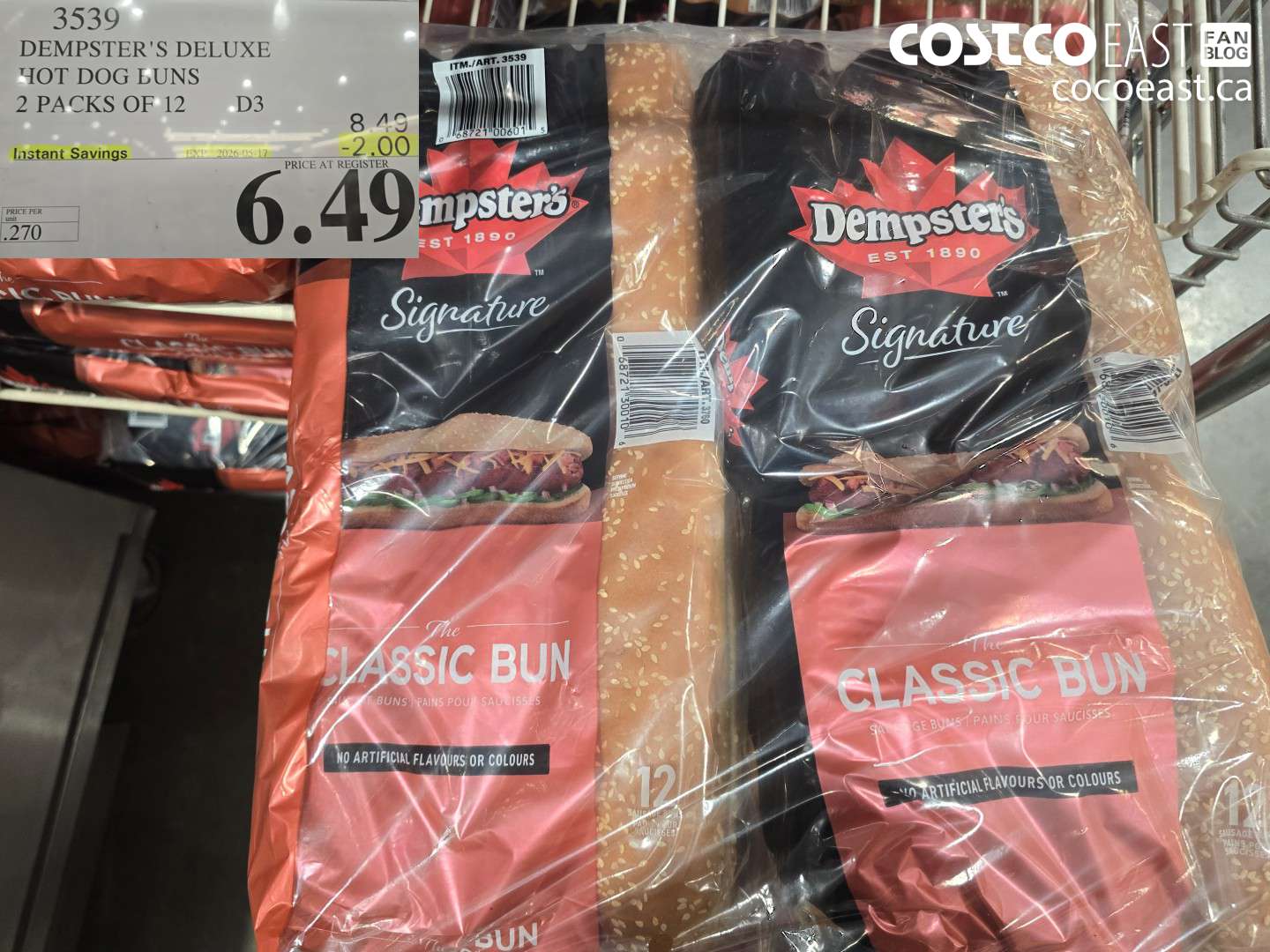 3539 DEMPSTER'S DELUXE HOT DOG BUNS 2 PACKS OF 12 ($2.00 INSTANT SAVINGS EXPIRES ON 2026-05-17) $6.49