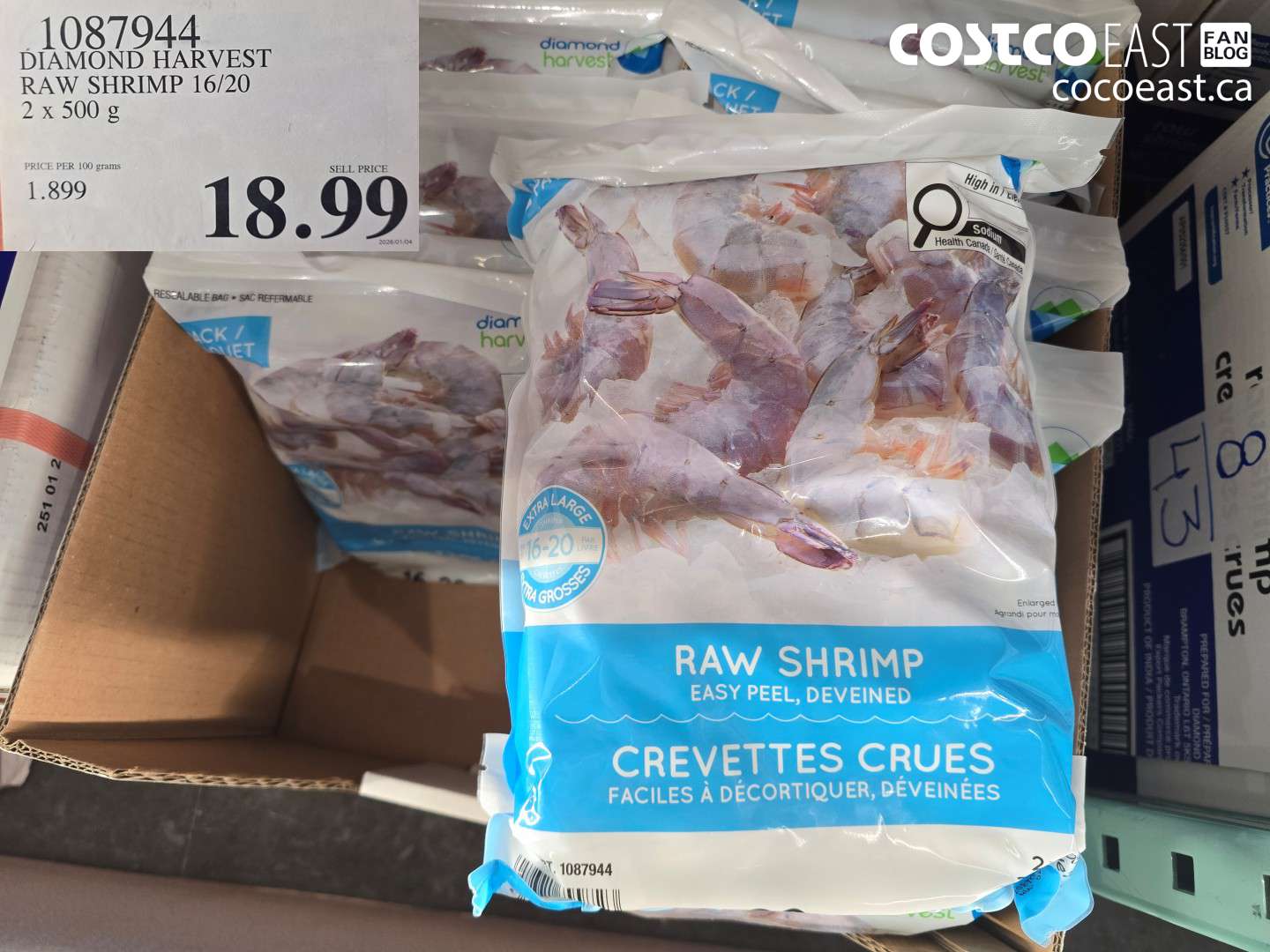 1087944 DIAMOND HARVEST RAW SHRIMP 16/20 2 X 500 G $18.99