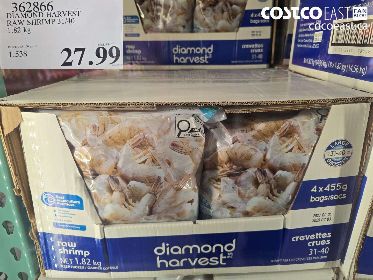 362866 DIAMOND HARVEST RAW SHRIMP 31/40 1.82 KG $27.99