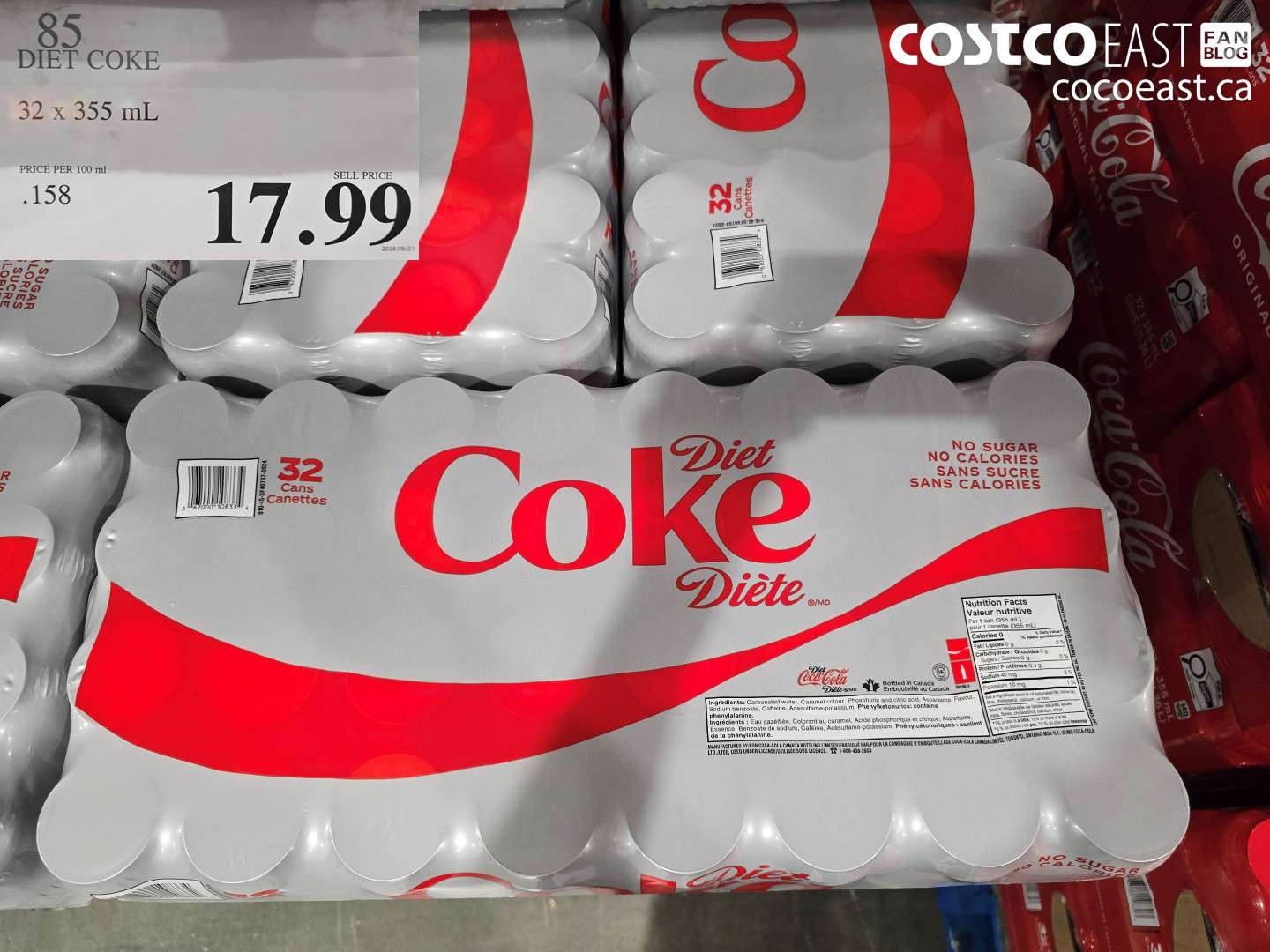 85 DIET COKE 32 X 355 ML $17.99