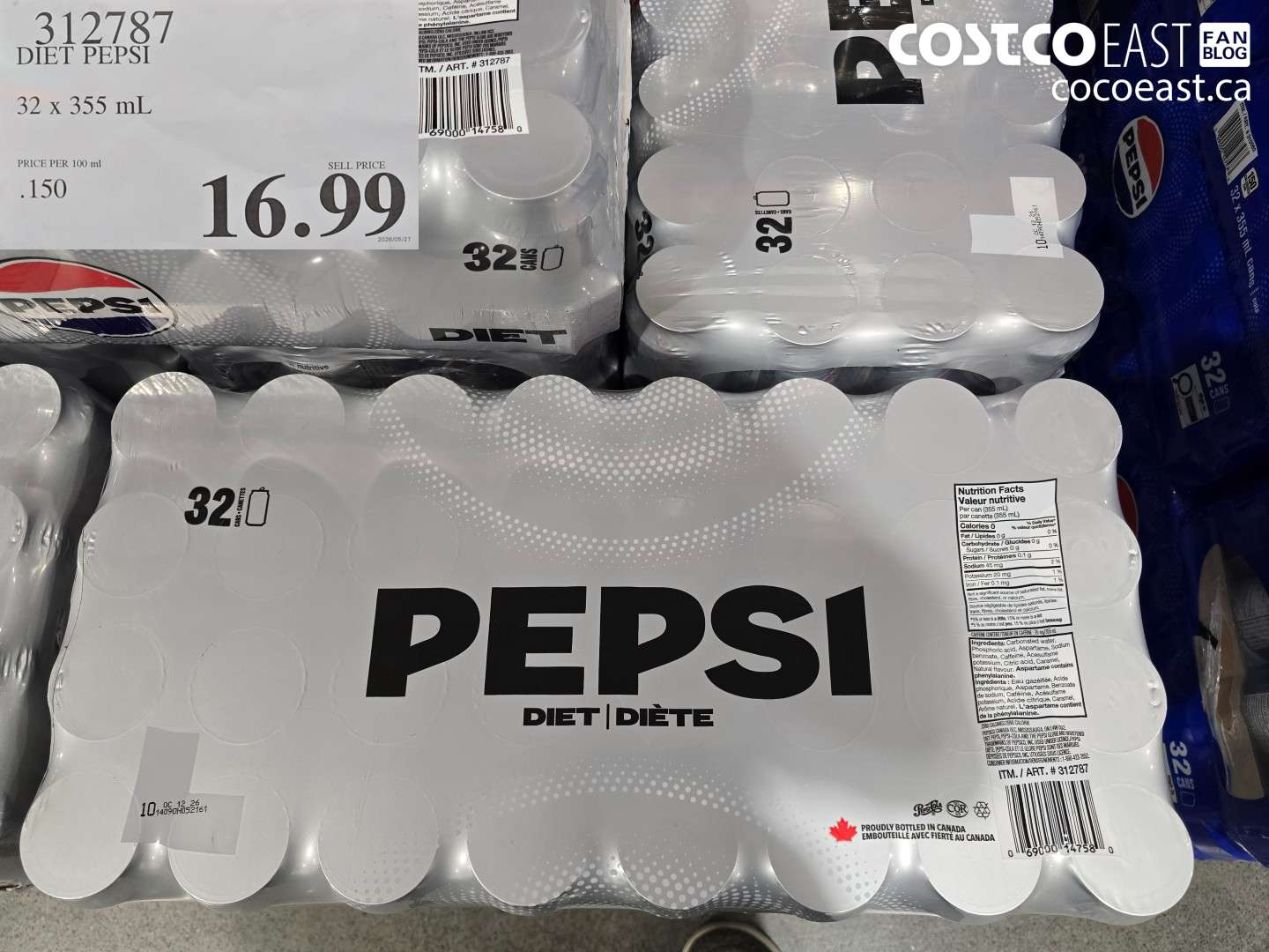 312787 DIET PEPSI 32 X 355 ML $16.99