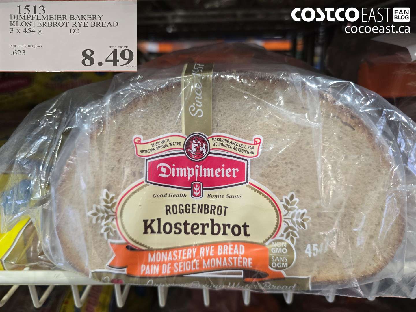 1513 DIMPFLMEIER BAKERY KLOSTERBROT RYE BREAD 3 X 454 G $8.49