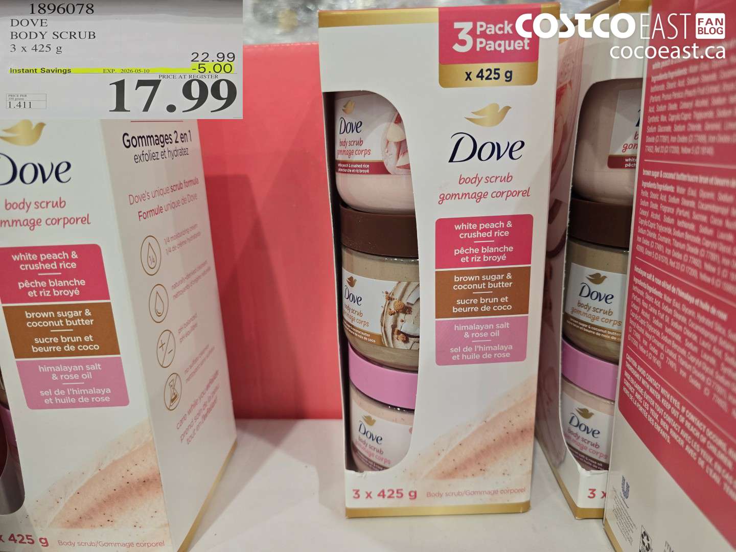 1896078 DOVE BODY SCRUB 3 X 425 G ($5.00 INSTANT SAVINGS EXPIRES ON 2026-05-10) $17.99