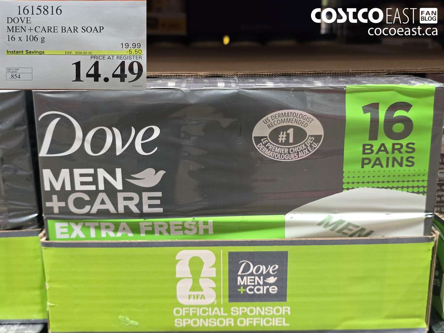 1615816 DOVE MEN + CARE BAR SOAP 16 X 106 G ($5.50 INSTANT SAVINGS EXPIRES ON 2026-05-10) $14.49