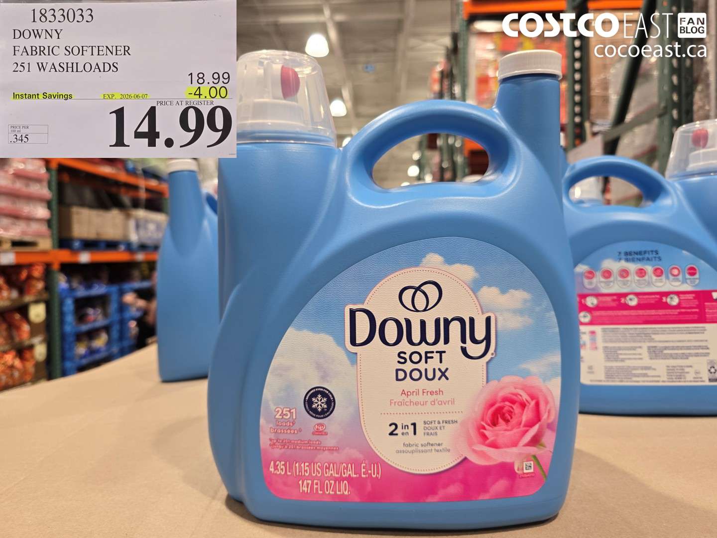 1833033 DOWNY FABRIC SOFTENER 251 WASHLOADS ($4.00 INSTANT SAVINGS EXPIRES ON 2026-06-07) $14.99