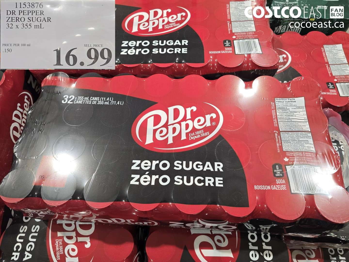 1153876 DR PEPPER ZERO SUGAR 32 X 355 ML $16.99