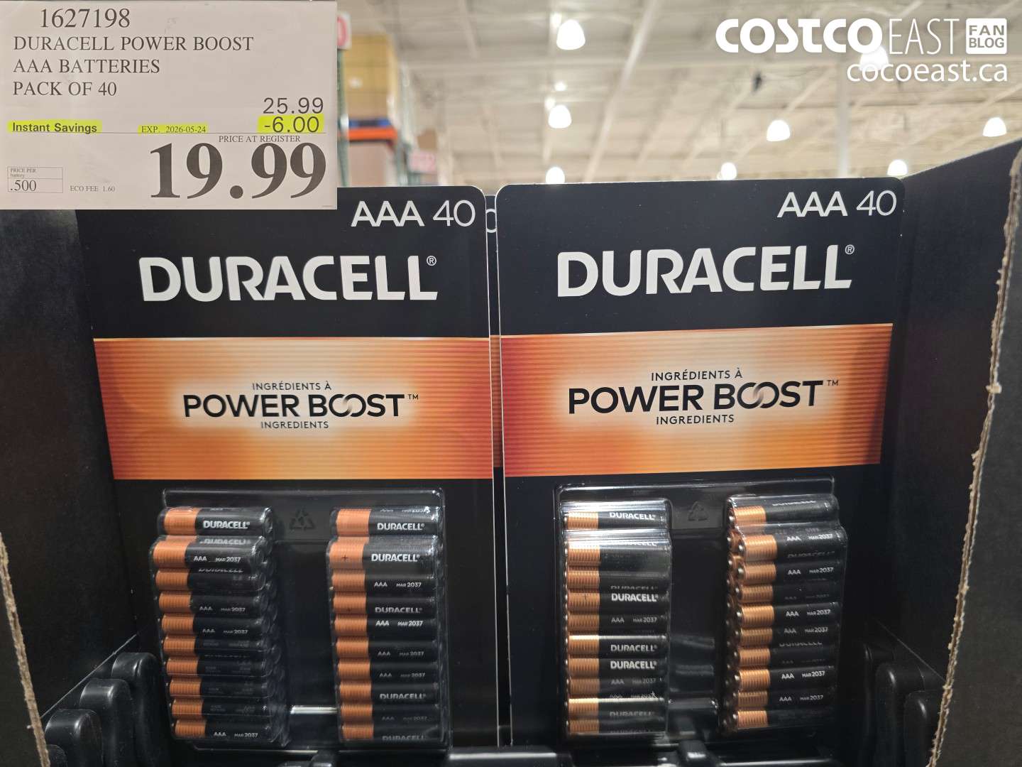 1627198 DURACELL POWER BOOST AAA BATTERIES PACK OF 40 ($6.00 INSTANT SAVINGS EXPIRES ON 2026-05-24) $19.99