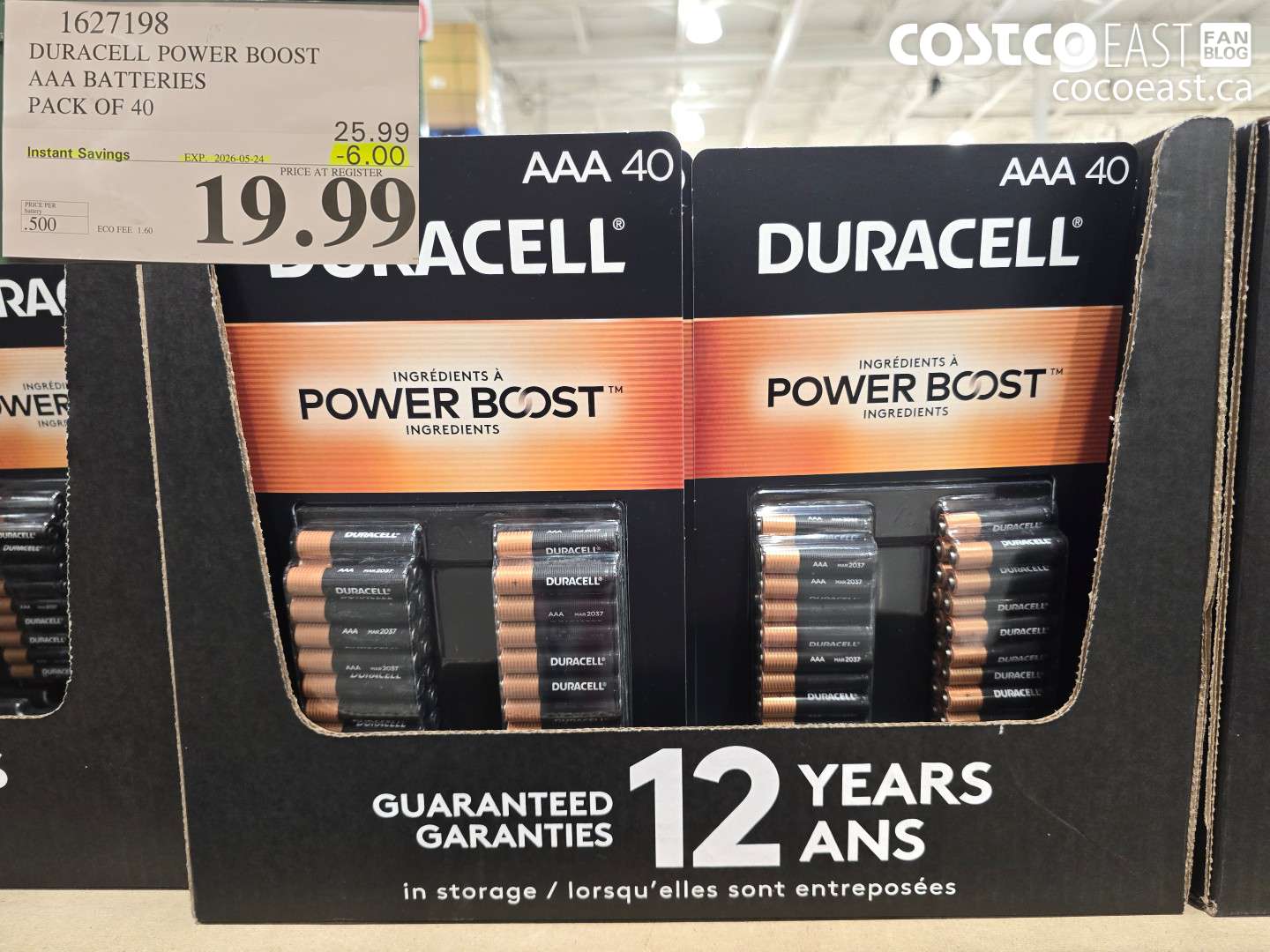 1627198 DURACELL POWER BOOST AAA BATTERIES PACK OF 40 ($6.00 INSTANT SAVINGS EXPIRES ON 2026-05-24) $19.99