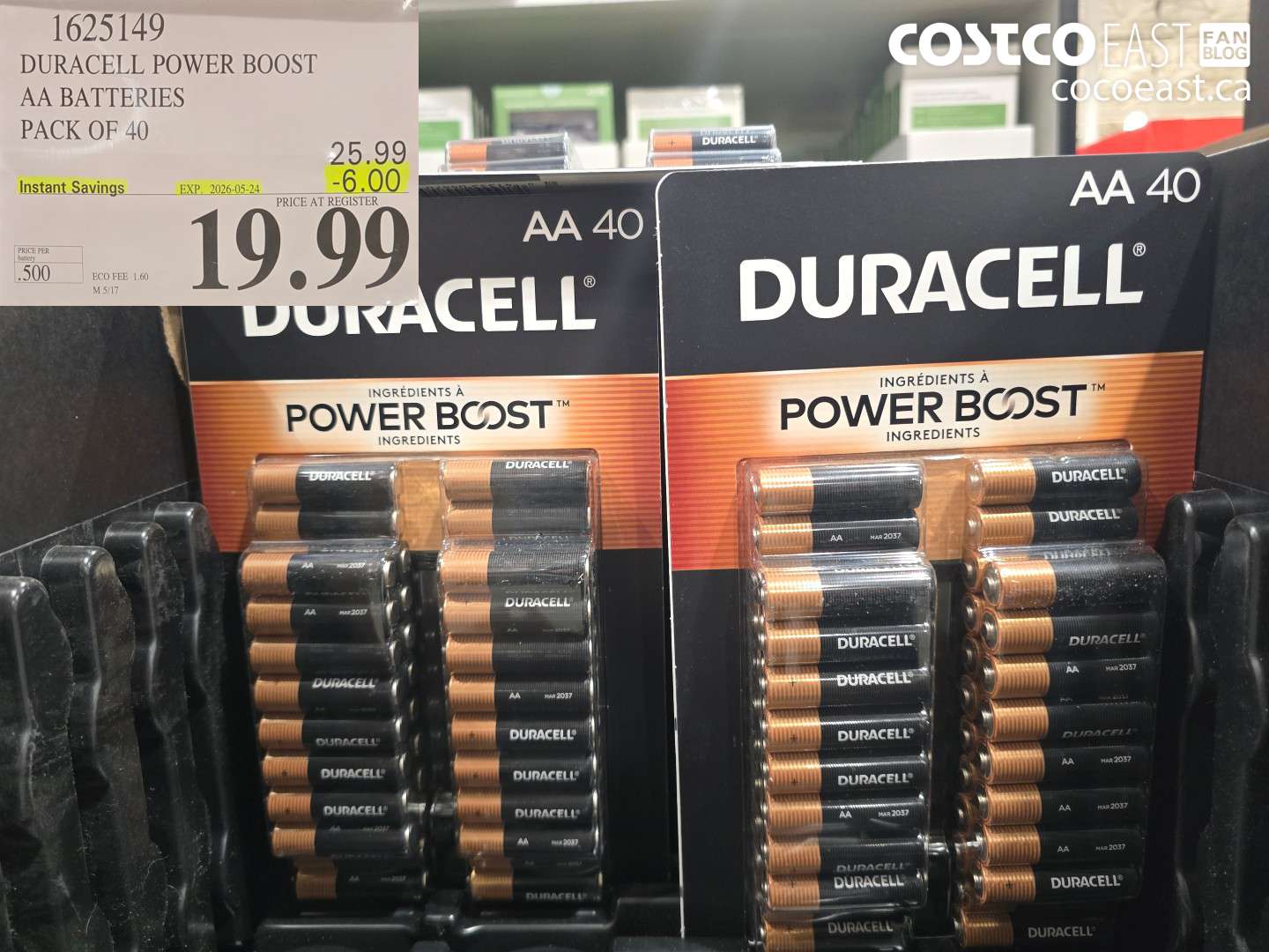 1625149 DURACELL POWER BOOST AA BATTERIES PACK OF 40 ($6.00 INSTANT SAVINGS EXPIRES ON 2026-05-24) $19.99