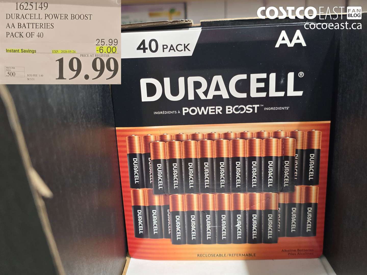 1625149 DURACELL POWER BOOST AA BATTERIES PACK OF 40 ($6.00 INSTANT SAVINGS EXPIRES ON 2026-05-24) $19.99