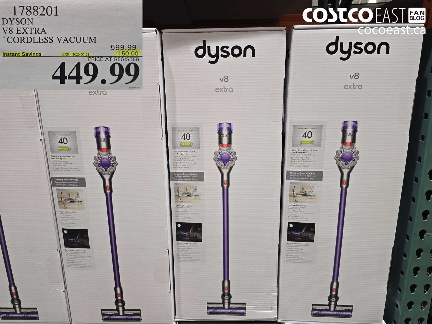 1788201 DYSON V8 EXTRA CORDLESS VACUUM ($150.00 INSTANT SAVINGS EXPIRES ON 2026-05-21) $449.99