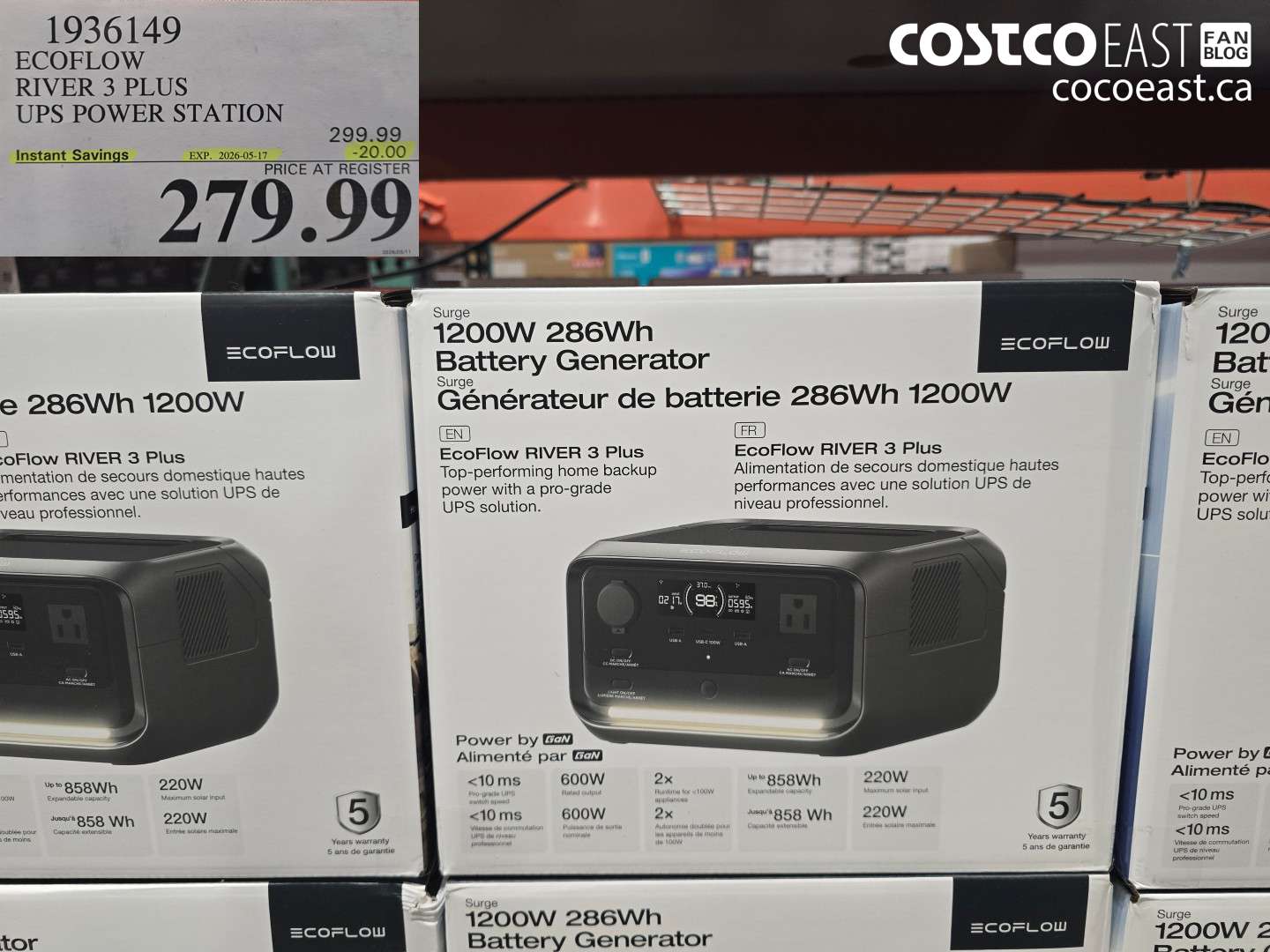 1936149 ECOFLOW RIVER 3 PLUS UPS POWER STATION ($20.00 INSTANT SAVINGS EXPIRES ON 2026-05-17) $279.99