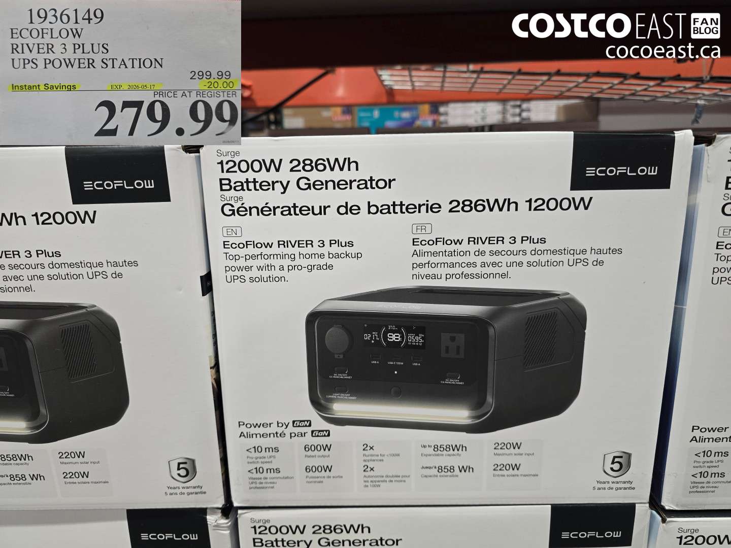 1936149 ECOFLOW RIVER 3 PLUS UPS POWER STATION ($20.00 INSTANT SAVINGS EXPIRES ON 2026-05-17) $279.99