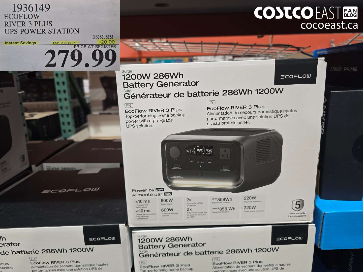1936149 ECOFLOW RIVER 3 PLUS UPS POWER STATION ($20.00 INSTANT SAVINGS EXPIRES ON 2026-05-17) $279.99