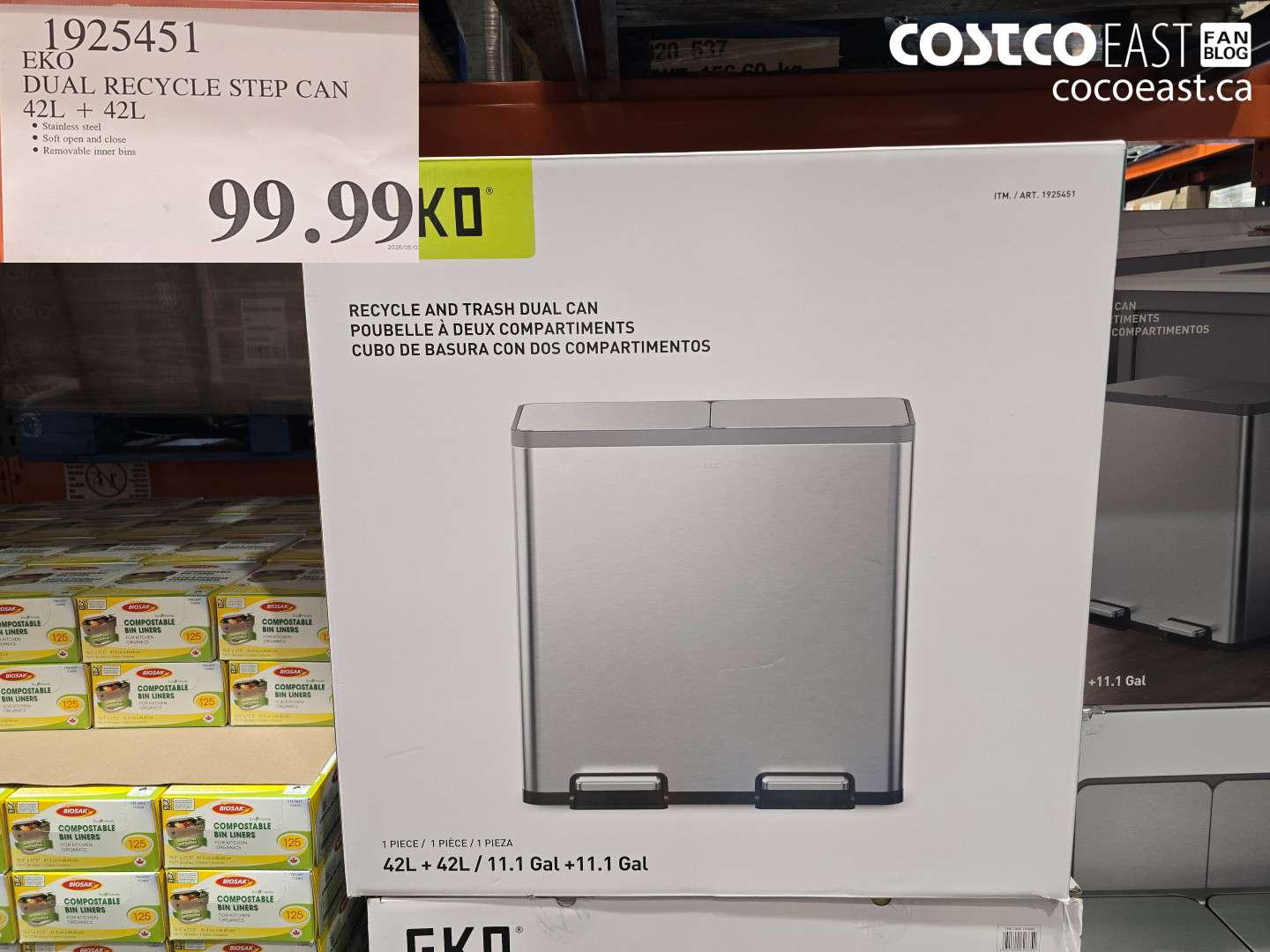 1925451 EKO DUAL RECYCLE STEP CAN 42L + 42L $99.99