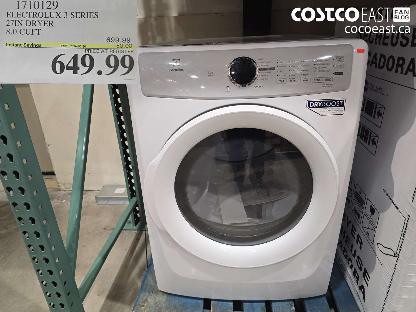 1710129 ELECTROLUX 3 SERIES 27IN DRYER 8.0 CUFT ($50.00 INSTANT SAVINGS EXPIRES ON 2026-05-10) $649.99