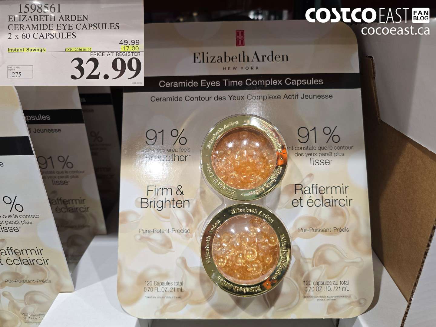 1598561 ELIZABETH ARDEN CERAMIDE EYE CAPSULES 2 X 60 CAPSULES ($17.00 INSTANT SAVINGS EXPIRES ON 2026-06-07) $32.99