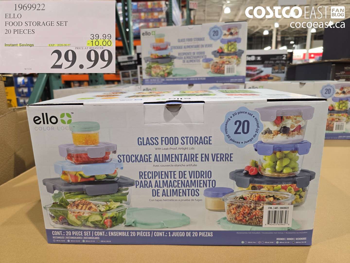 1969922 ELLO FOOD STORAGE SET 20 PIECES ($10.00 INSTANT SAVINGS EXPIRES ON 2026-06-07) $29.99
