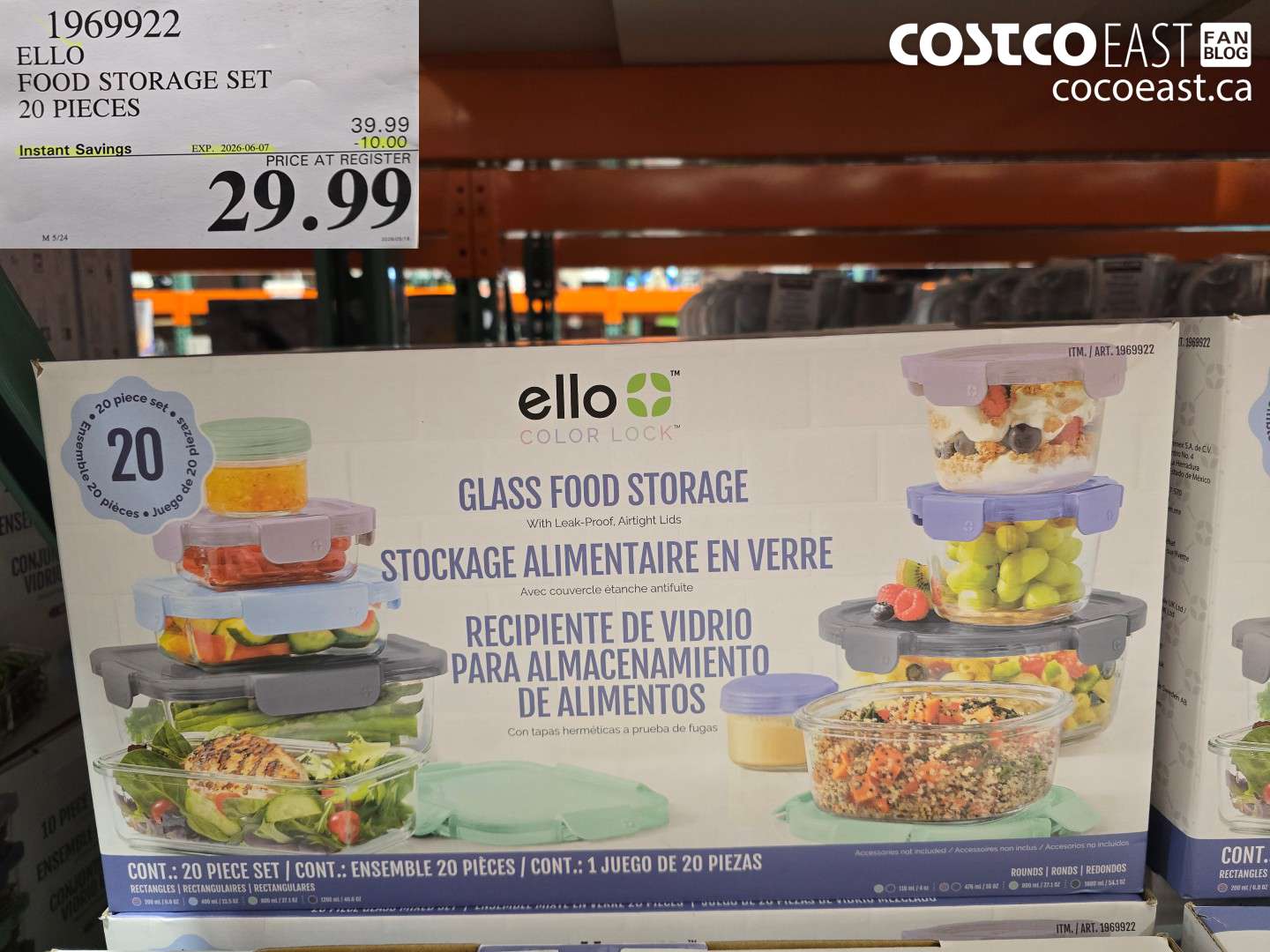 1969922 ELLO FOOD STORAGE SET 20 PIECES ($10.00 INSTANT SAVINGS EXPIRES ON 2026-06-07) $29.99