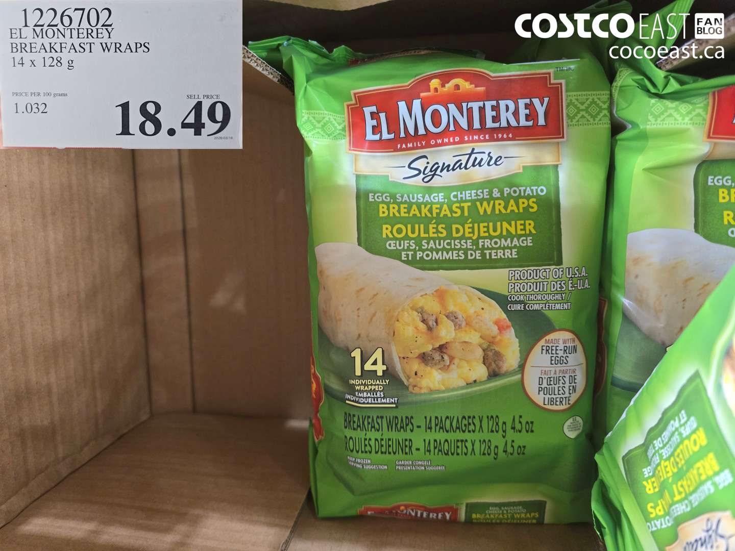 1226702 EL MONTEREY BREAKFAST WRAPS 14 X 128 G $18.49