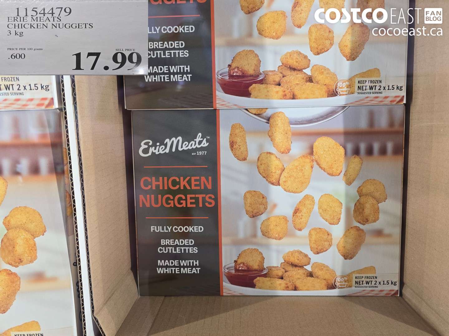 1154479 ERIE MEATS CHICKEN NUGGETS 3 KG $17.99
