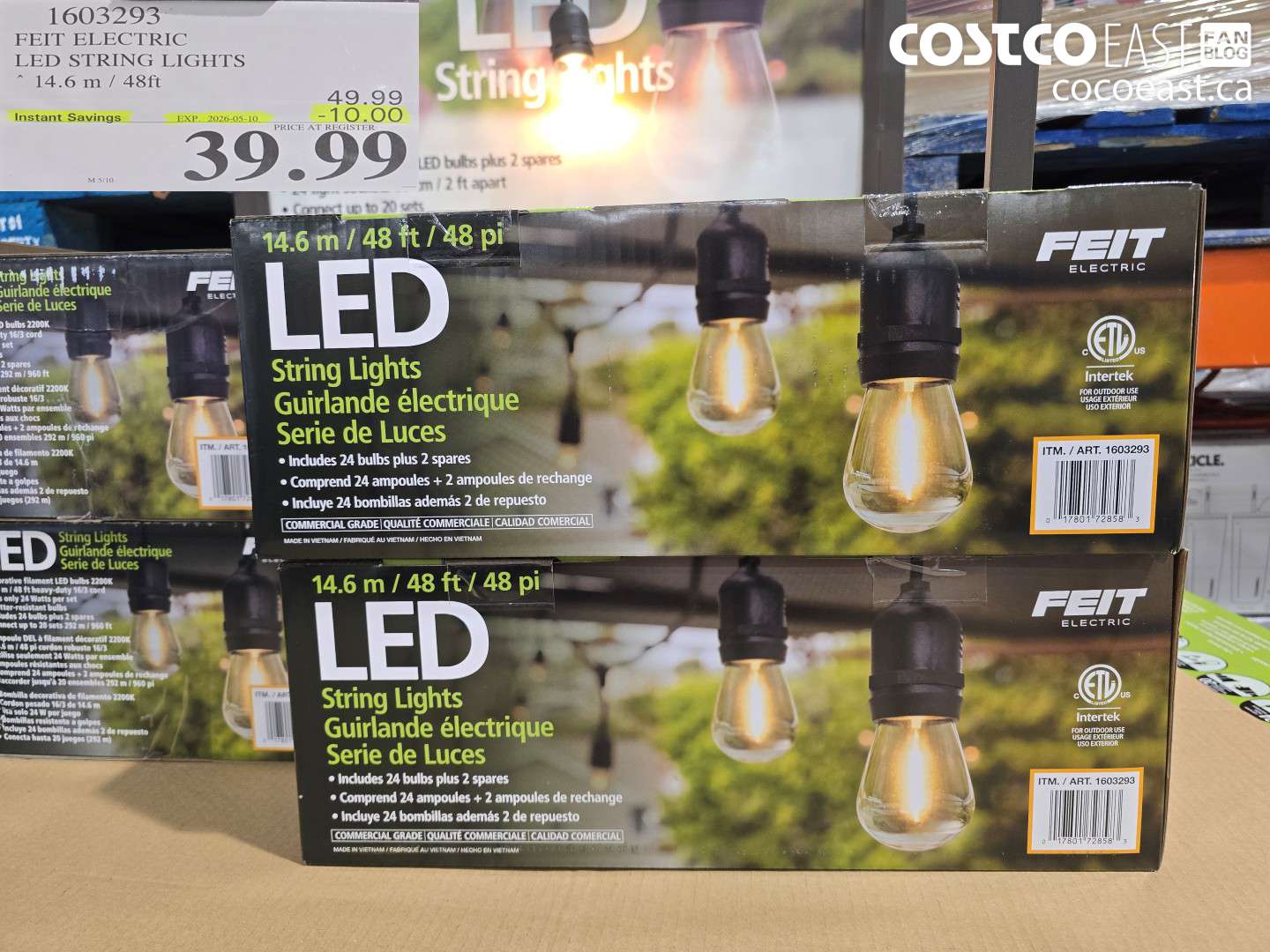 1603293 FEIT ELECTRIC LED STRING LIGHTS 14.6 M / 48FT ($10.00 INSTANT SAVINGS EXPIRES ON 2026-05-10) $39.99