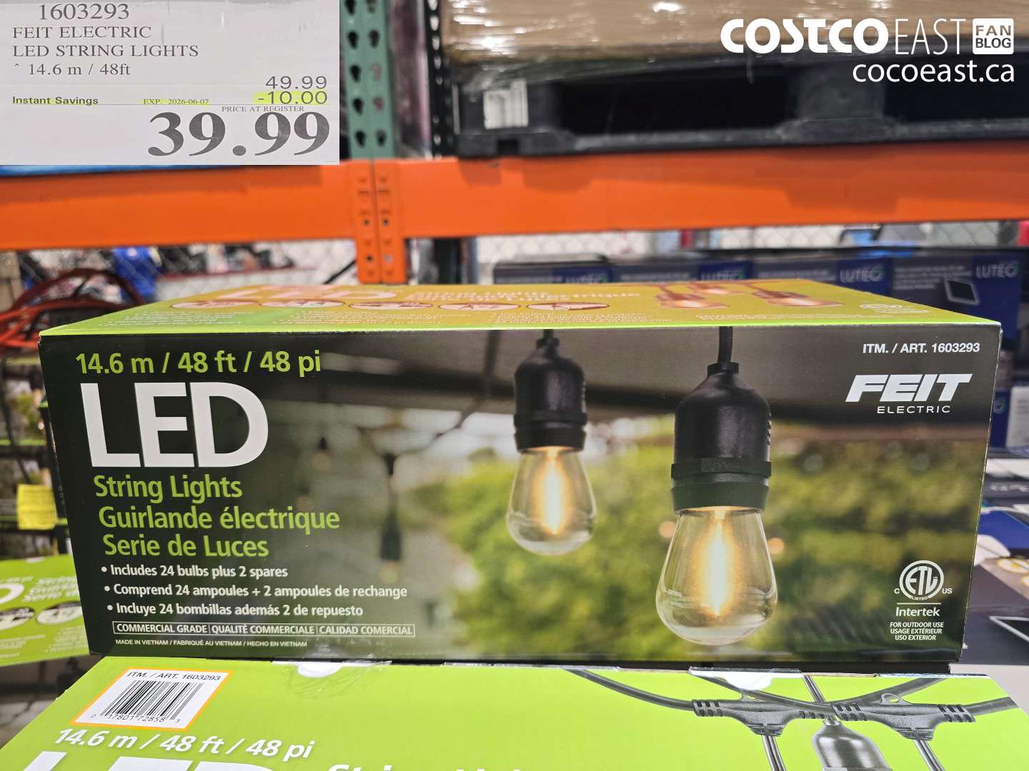 1603293 FEIT ELECTRIC LED STRING LIGHTS 14.6 M / 48FT ($10.00 INSTANT SAVINGS EXPIRES ON 2026-06-07) $39.99