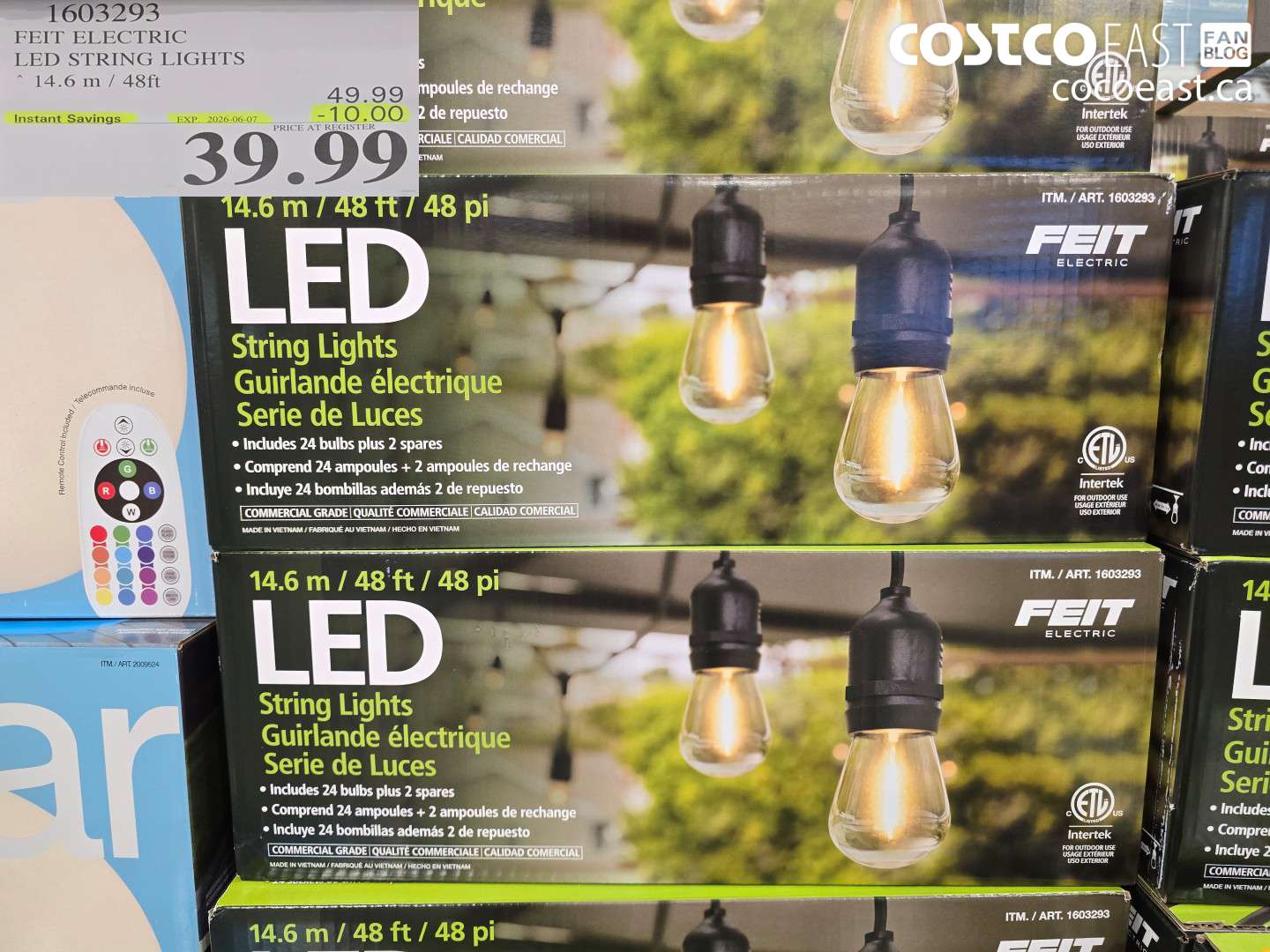 1603293 FEIT ELECTRIC LED STRING LIGHTS 14.6 M / 48FT ($10.00 INSTANT SAVINGS EXPIRES ON 2026-06-07) $39.99