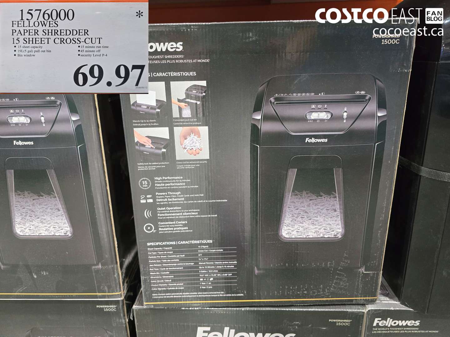 1576000 FELLOWES PAPER SHREDDER 15 SHEET CROSS-CUT $69.97