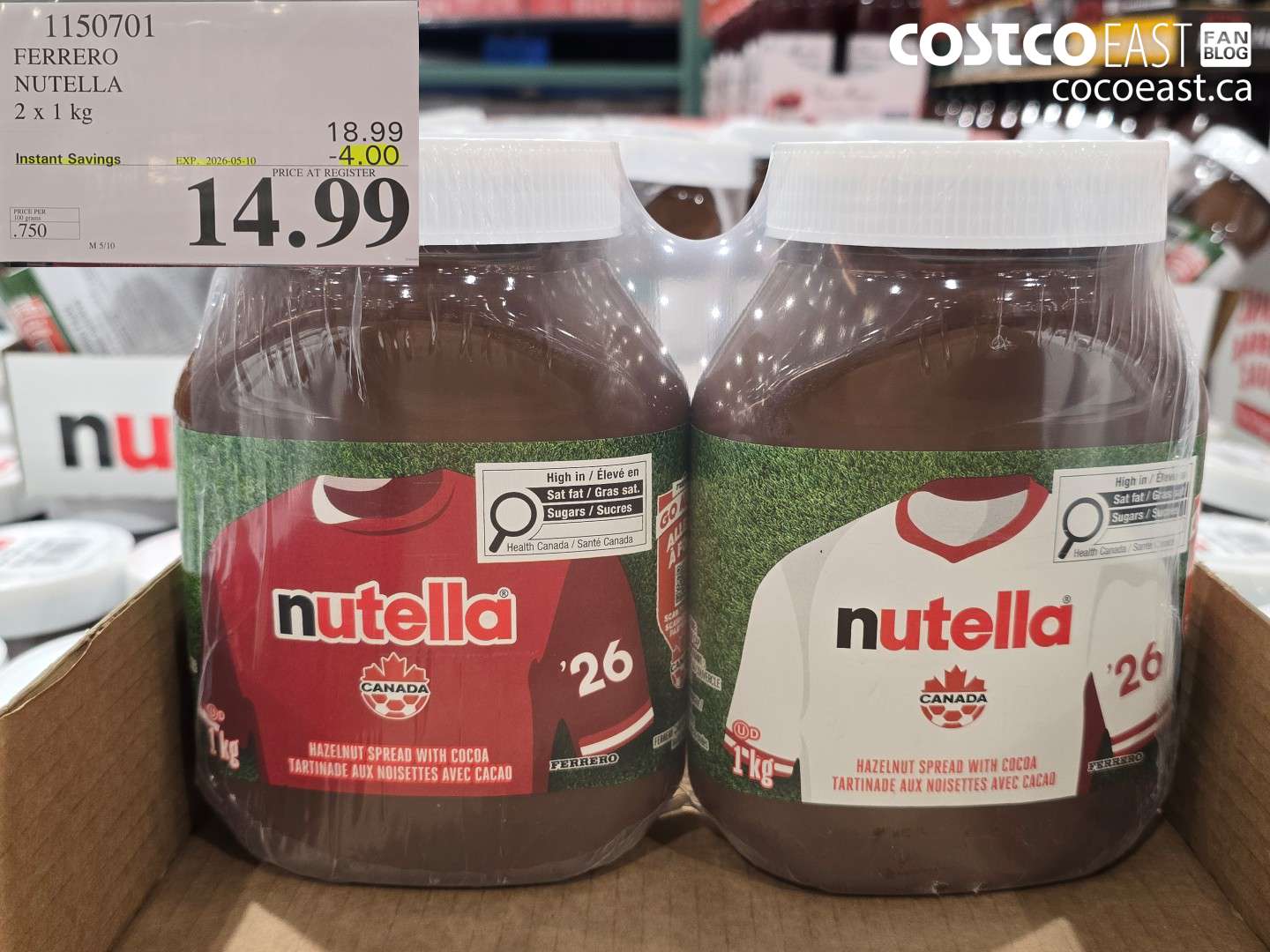 1150701 FERRERO NUTELLA 2 X 1 KG ($4.00 INSTANT SAVINGS EXPIRES ON 2026-05-10) $14.99