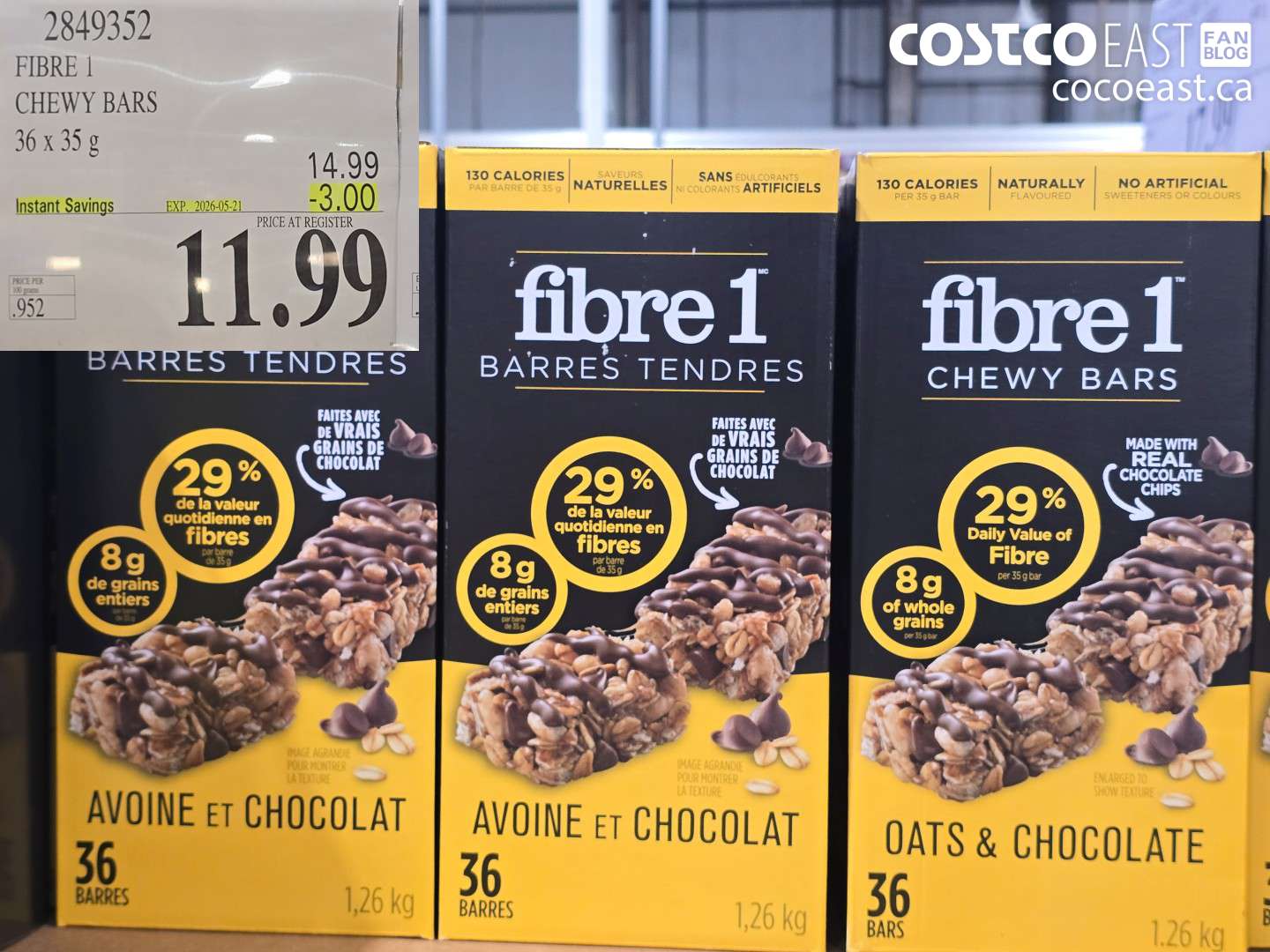 2849352 FIBRE 1 CHEWY BARS 36 X 35 G ($3.00 INSTANT SAVINGS EXPIRES ON 2026-05-21) $11.99