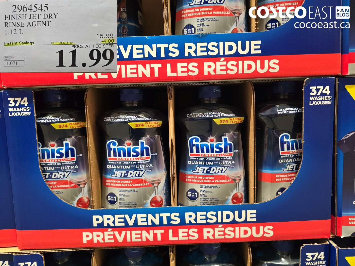 2964545 FINISH JET DRY RINSE AGENT 1.12 L ($4.00 INSTANT SAVINGS EXPIRES ON 2026-05-10) $11.99