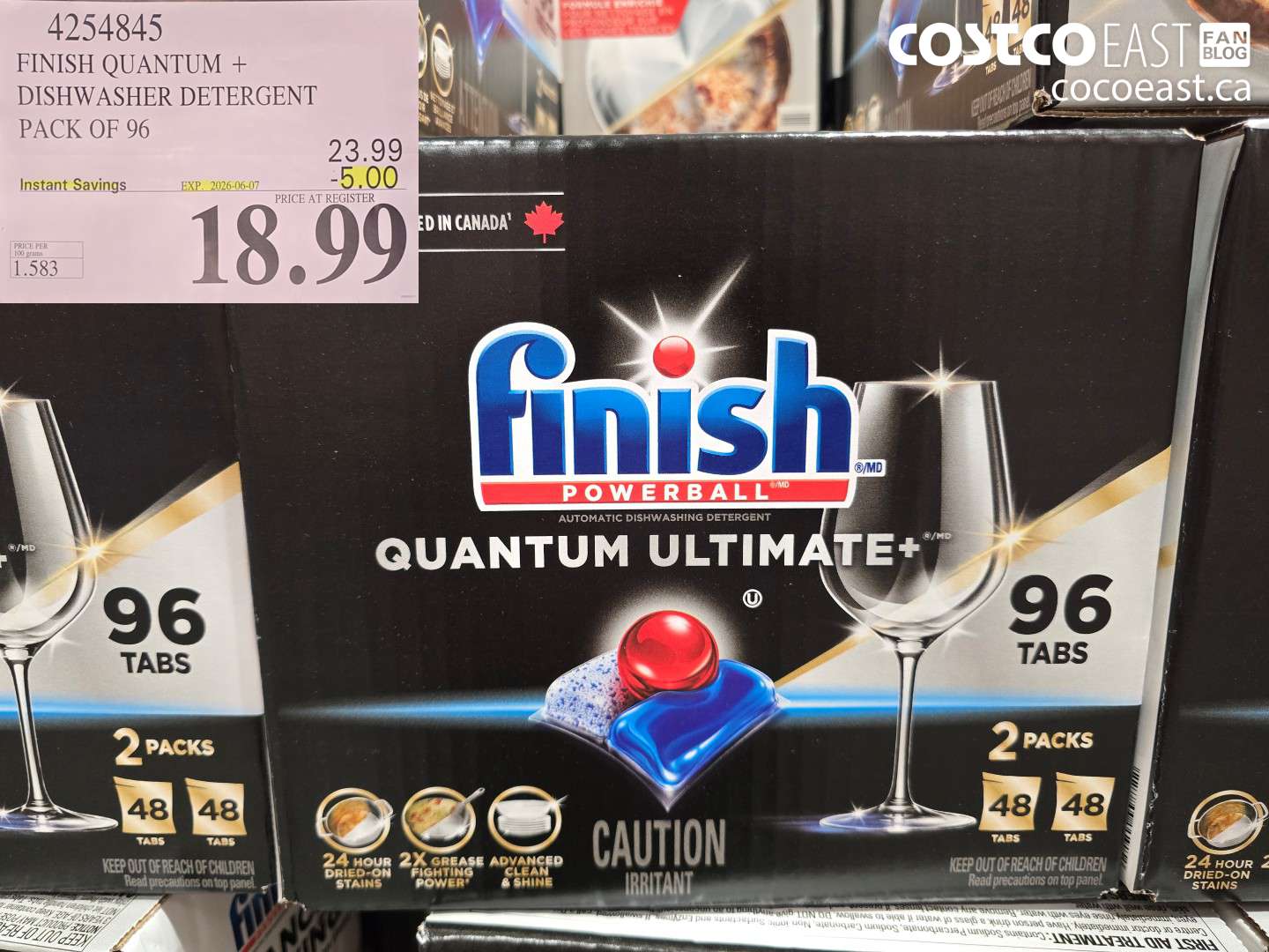4254845 FINISH QUANTUM + DISHWASHER DETERGENT PACK OF 96 ($5.00 INSTANT SAVINGS EXPIRES ON 2026-06-07) $18.99