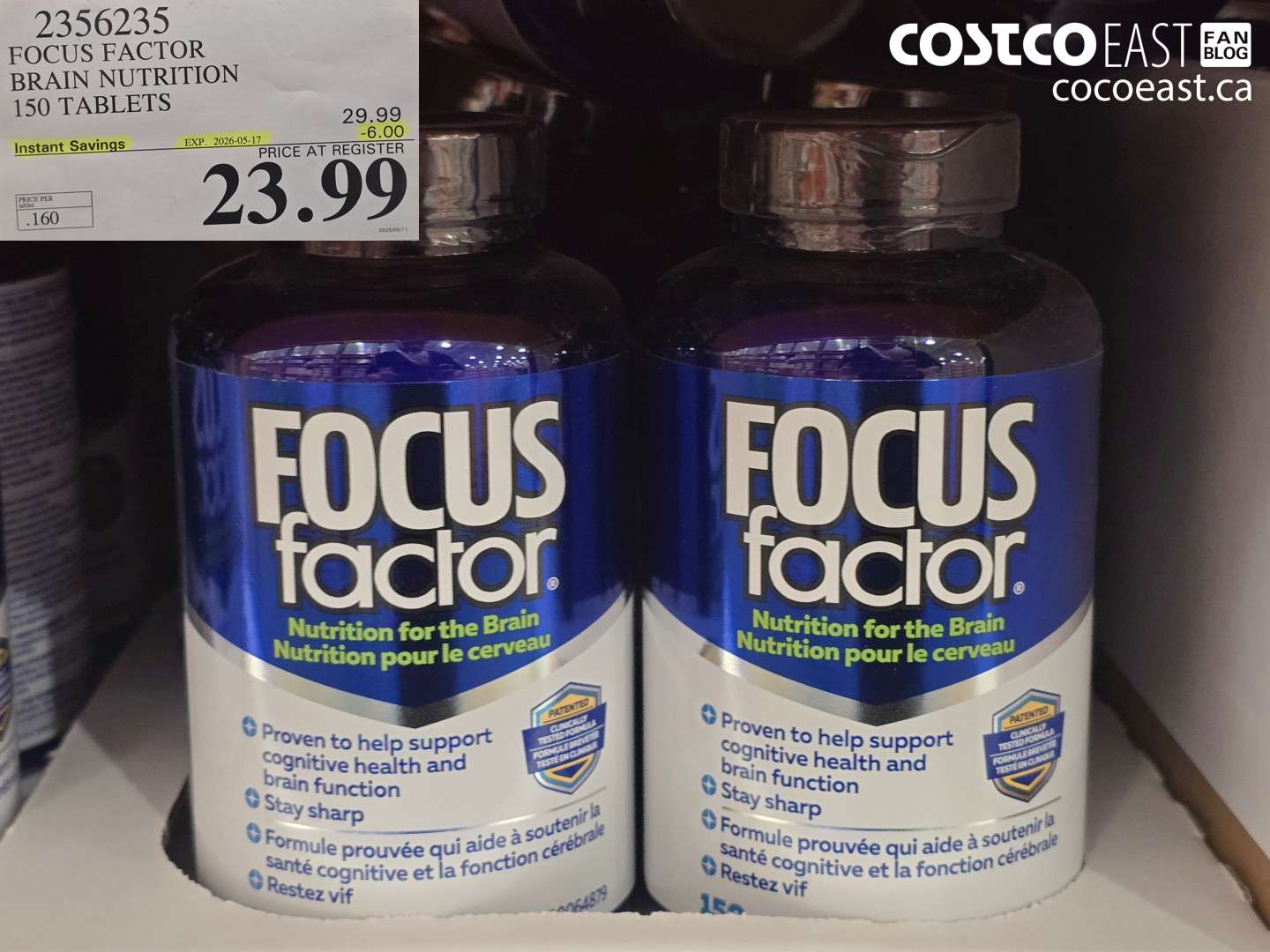 2356235 FOCUS FACTOR BRAIN NUTRITION 150 TABLETS ($6.00 INSTANT SAVINGS EXPIRES ON 2026-05-17) $23.99