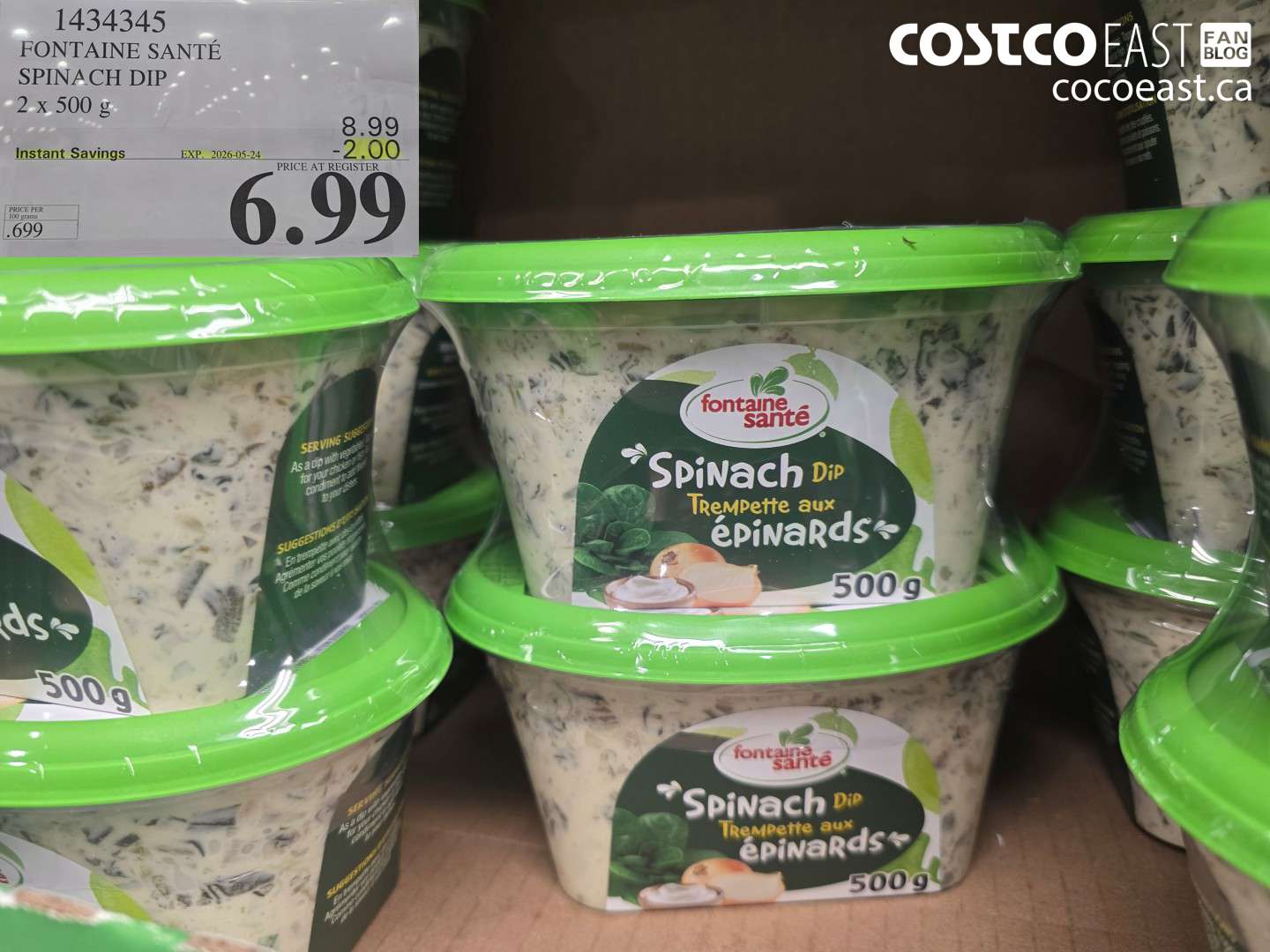 1434345 FONTAINE SANTÉ SPINACH DIP 2 X 500 G ($2.00 INSTANT SAVINGS EXPIRES ON 2026-05-24) $6.99