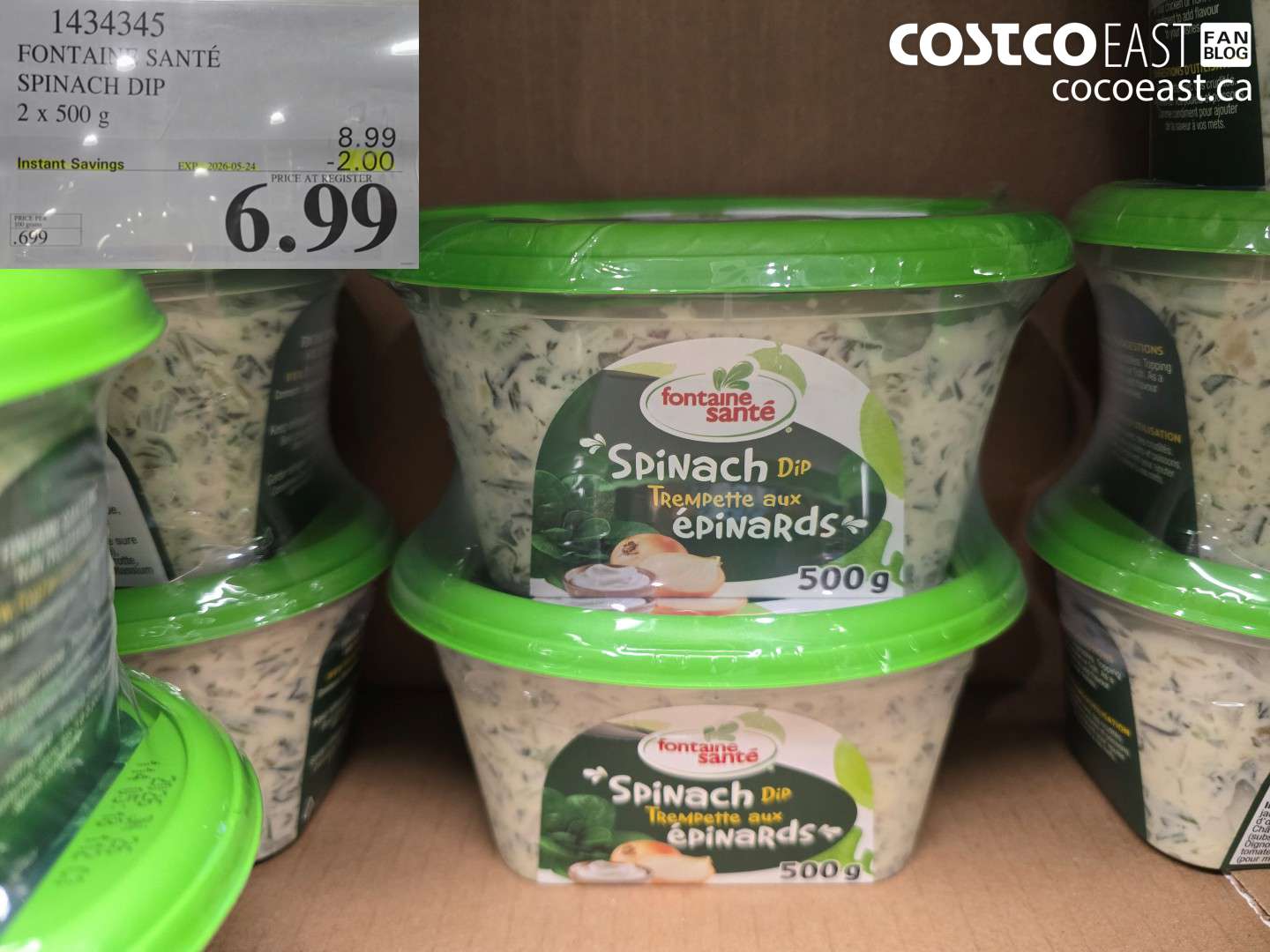 1434345 FONTAINE SANTÉ SPINACH DIP 2 X 500 G ($2.00 INSTANT SAVINGS EXPIRES ON 2026-05-24) $6.99