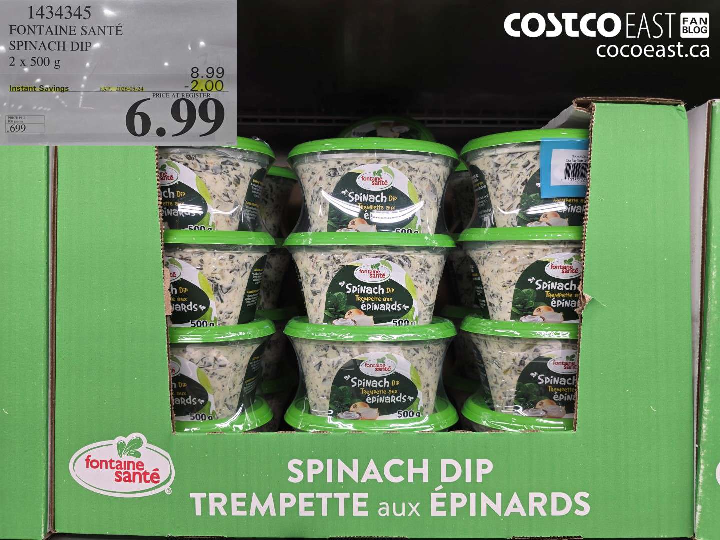 1434345 FONTAINE SANTÉ SPINACH DIP 2 X 500 G ($2.00 INSTANT SAVINGS EXPIRES ON 2026-05-24) $6.99