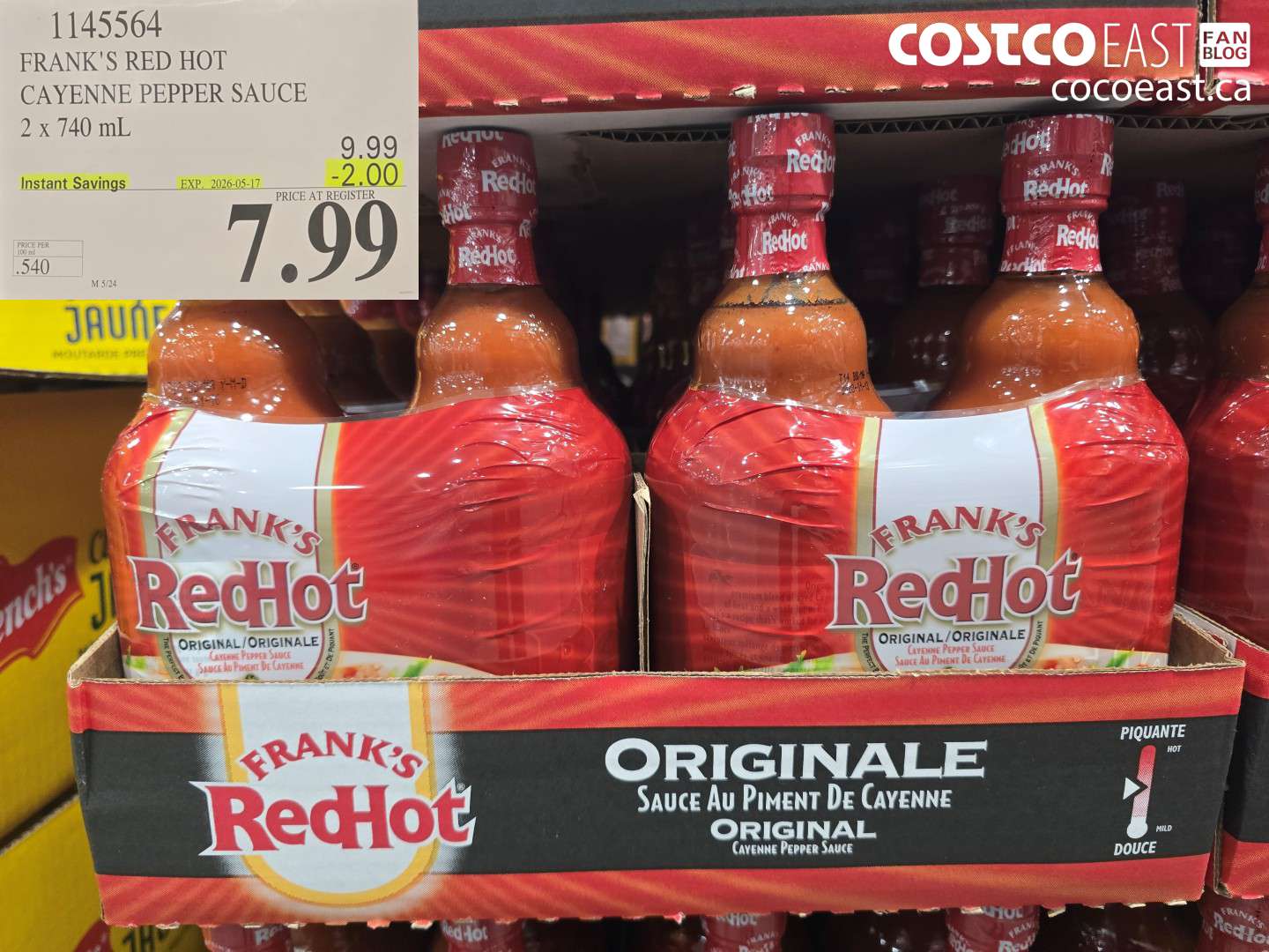 1145564 FRANK'S RED HOT CAYENNE PEPPER SAUCE 2 X 740 ML ($2.00 INSTANT SAVINGS EXPIRES ON 2026-05-17) $7.99