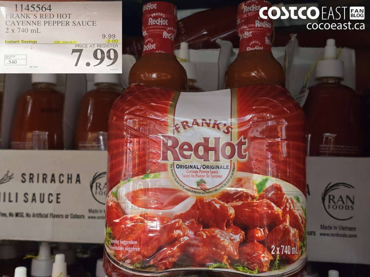 1145564 FRANK'S RED HOT CAYENNE PEPPER SAUCE 2 X 740 ML ($2.00 INSTANT SAVINGS EXPIRES ON 2026-05-17) $7.99