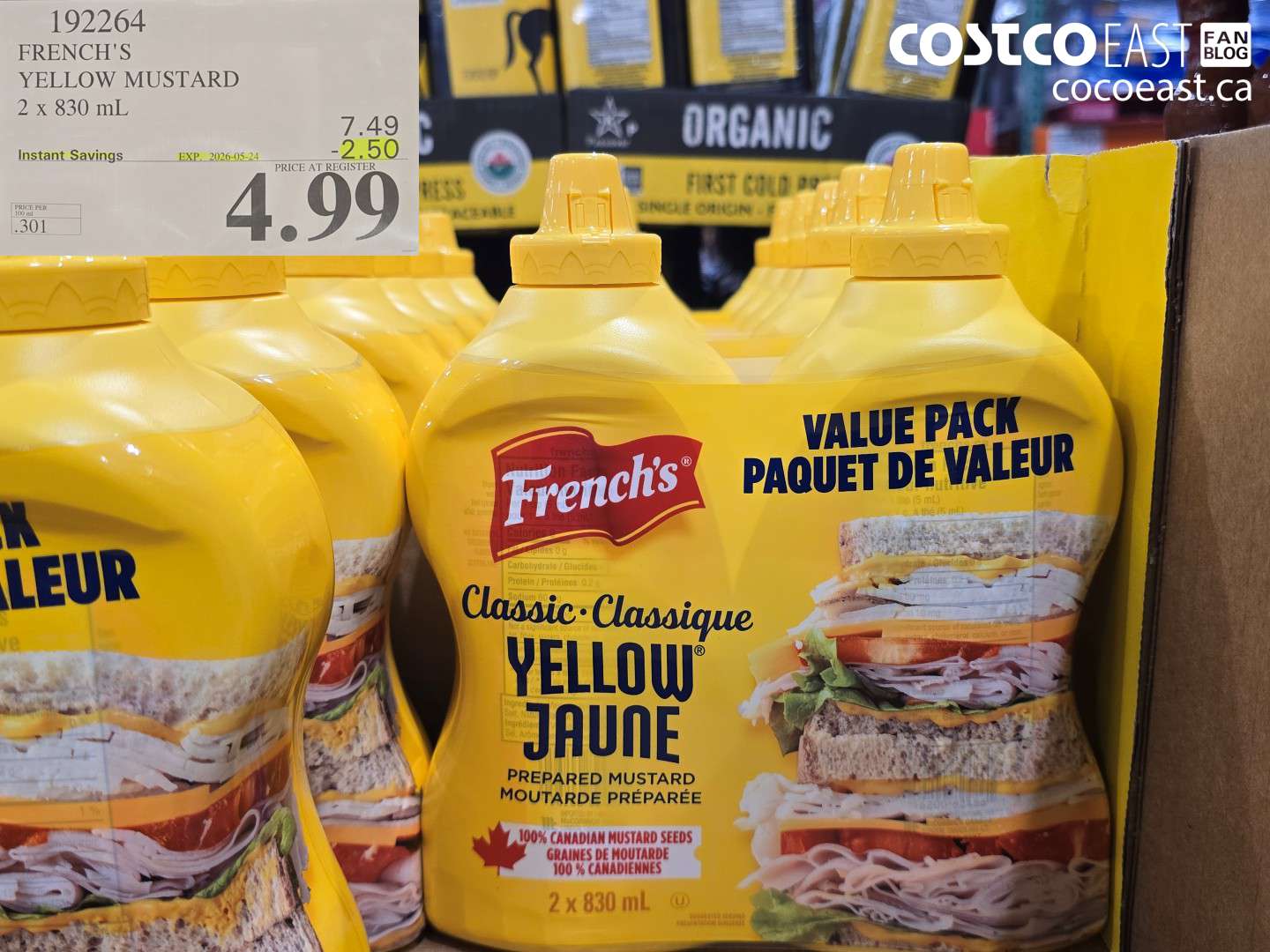 192264 FRENCH'S YELLOW MUSTARD 2 X 830 ML ($2.50 INSTANT SAVINGS EXPIRES ON 2026-05-24) $4.99