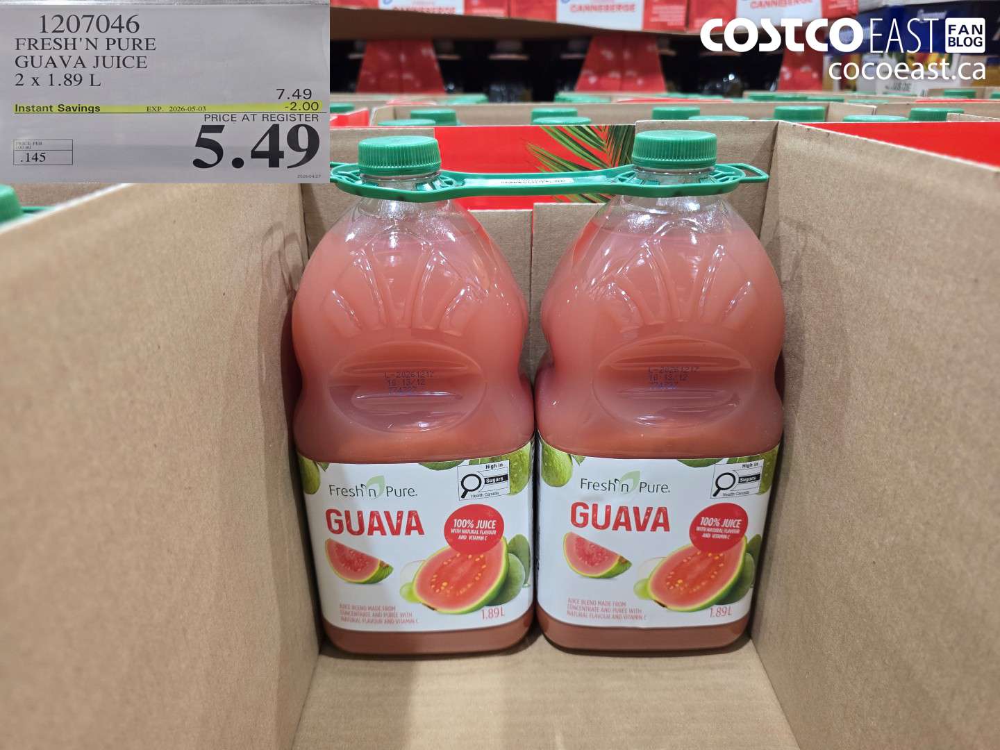 1207046 FRESH'N PURE GUAVA JUICE 2 X 1.89 L ($2.00 INSTANT SAVINGS EXPIRES ON 2026-05-03) $5.49