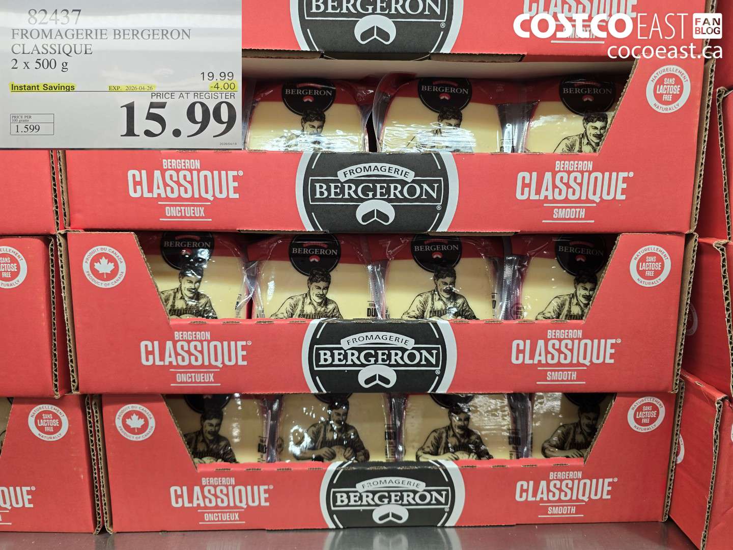 82437 FROMAGERIE BERGERON CLASSIQUE 2 X 500 G ($4.00 INSTANT SAVINGS EXPIRES ON 2026-04-26) $15.99