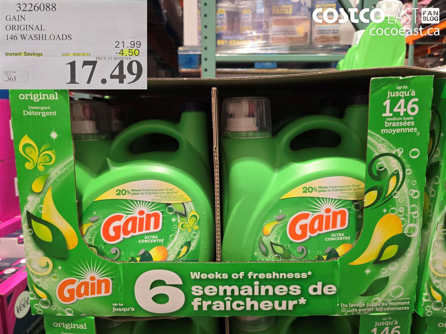 3226088 GAIN ORIGINAL 146 WASHLOADS ($4.50 INSTANT SAVINGS EXPIRES ON 2026-05-24) $17.49
