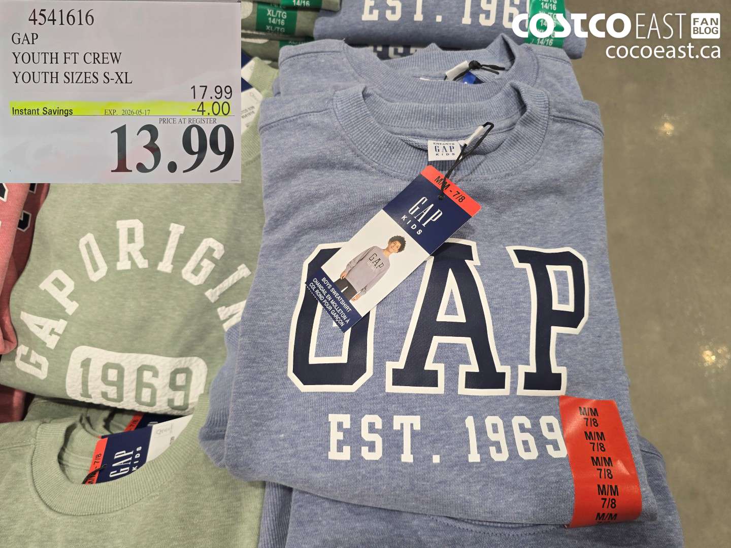 4541616 GAP YOUTH FT CREW YOUTH SIZES S-XL ($4.00 INSTANT SAVINGS EXPIRES ON 2026-05-17) $13.99