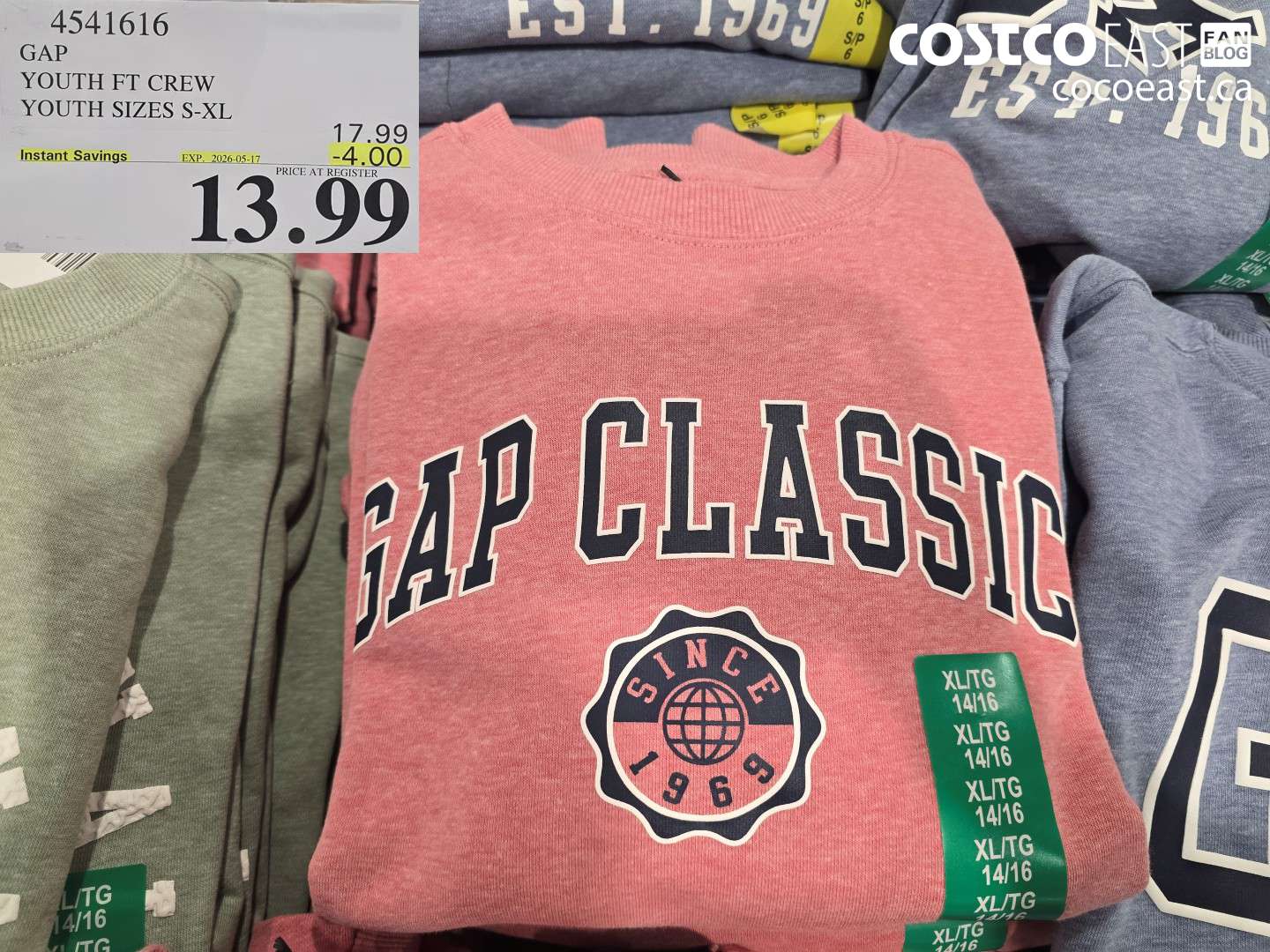 4541616 GAP YOUTH FT CREW YOUTH SIZES S-XL ($4.00 INSTANT SAVINGS EXPIRES ON 2026-05-17) $13.99